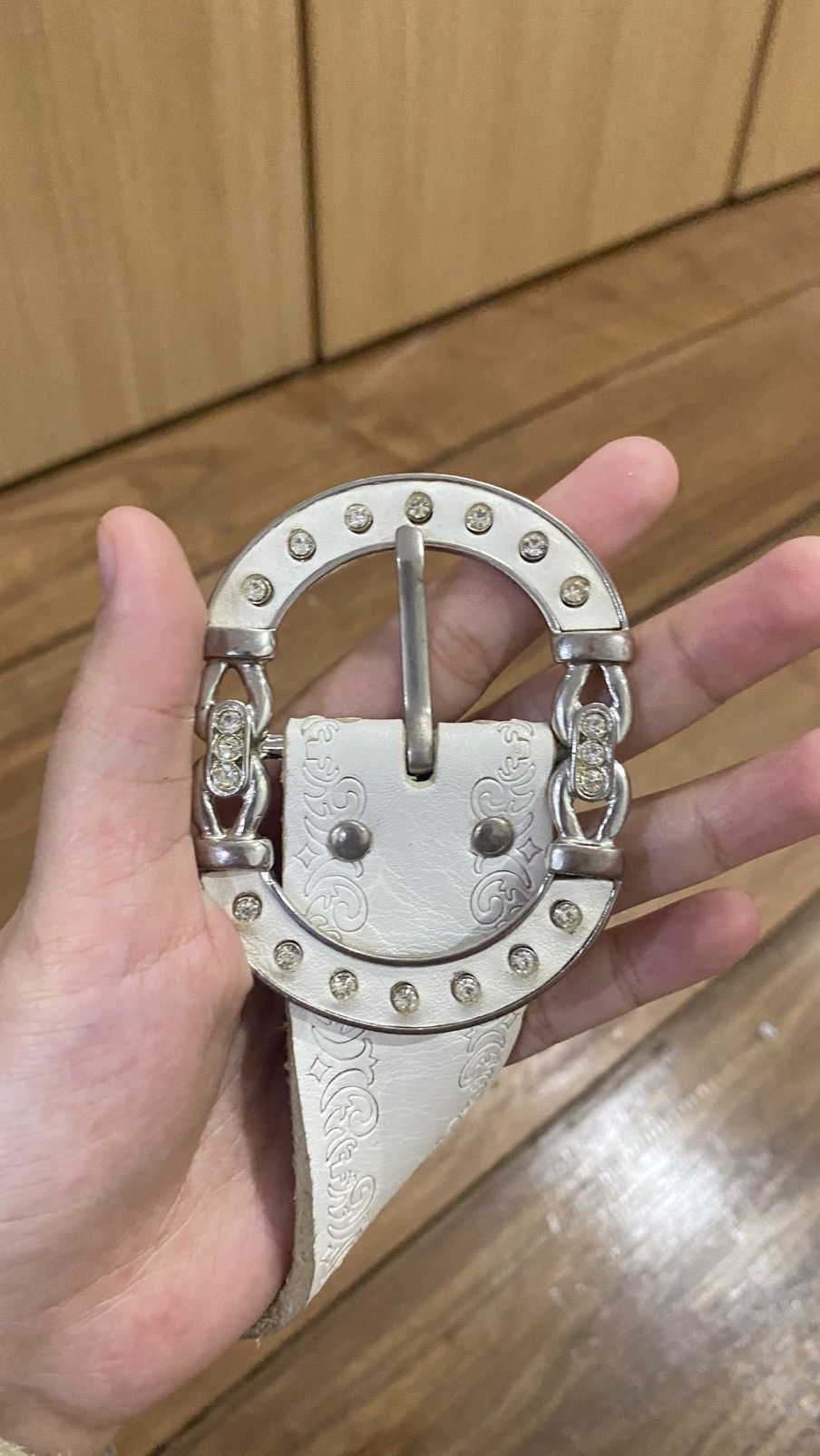 Leather × Vintage Y2K belt vintage leather white rhinestone Size ONE SIZE - 3 Thumbnail