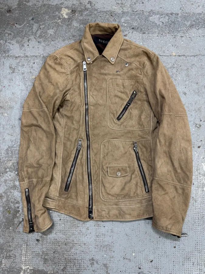 Gucci SS2004 Gucci Asymmetrical Multi Zips Biker Beige Suede Leather Jacket Size US S / EU 44-46 / 1 - 3 Thumbnail