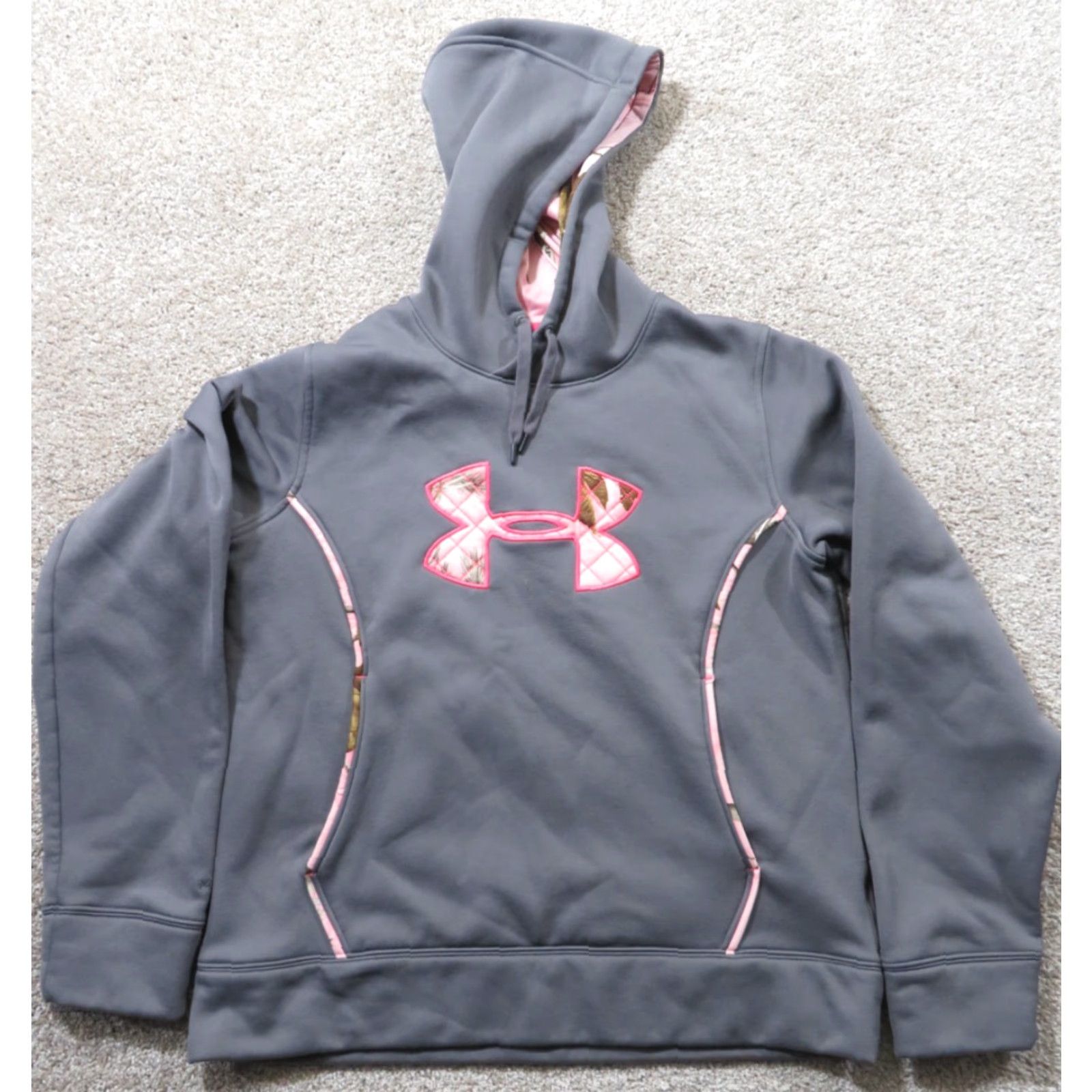 Under Armour Under Armour Hoodie Pink Gray Women's L Country Pullover Sweatshirt Fleece Hooded Pockets Graphic Print Storm Size L / US 10 / IT 46 - 2 Thumbnail