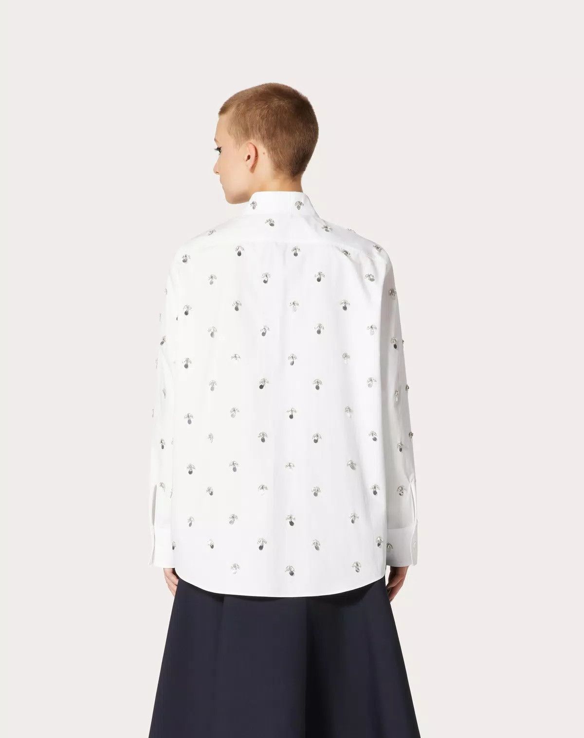 Valentino o1s1wg110625 Embroidered Poplin Shirt in White Size S / US 4 / IT 40 - 4 Thumbnail