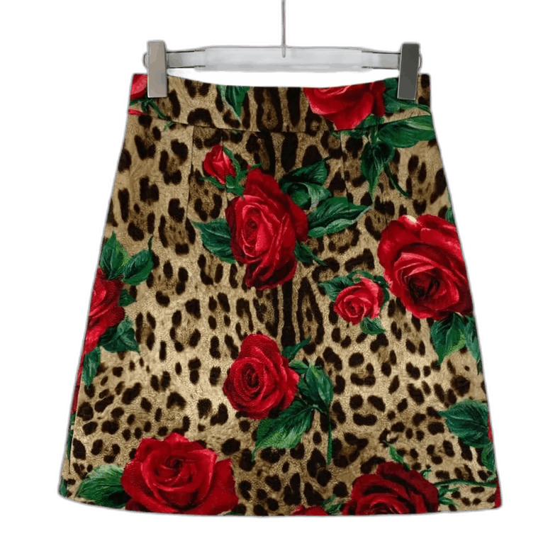 Dolce & Gabbana Dolce&Gabbana Rose Leopard Print Skirt Size 38" / US 16 / IT 52 - 1 Thumbnail