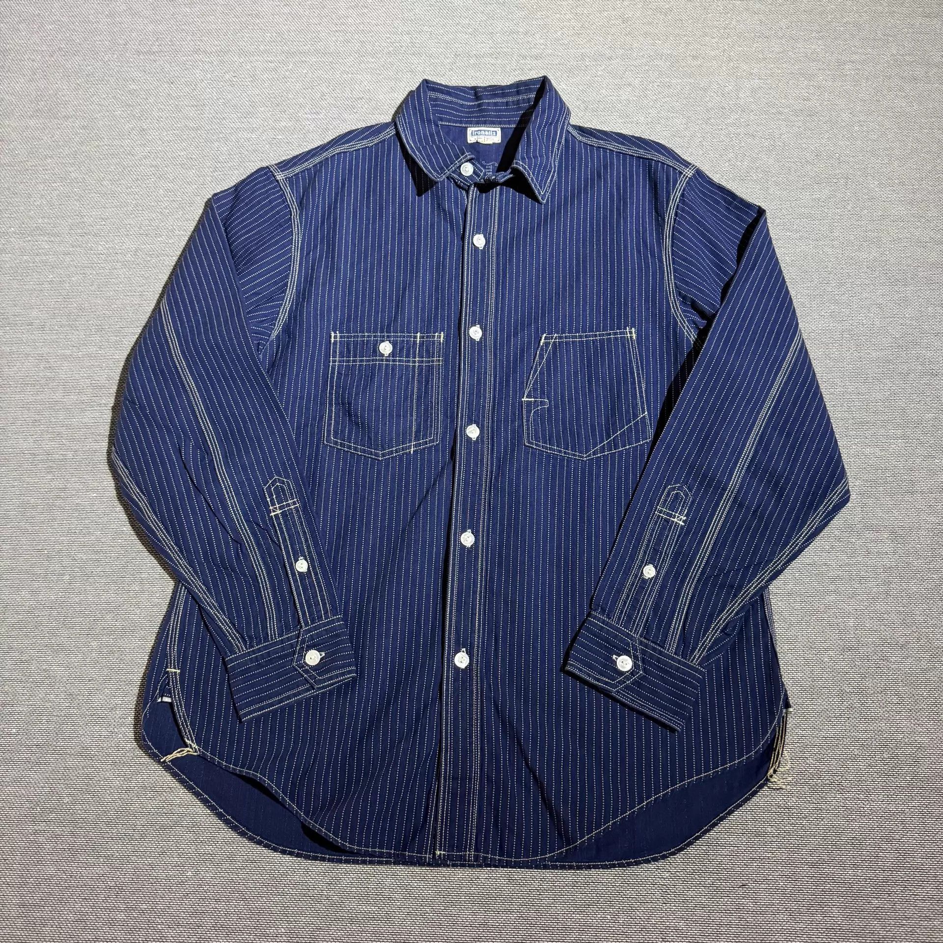 Freewheelers Freewheelers Wabash Blue Discharge Shirt 17.5 Size US XL / EU 56 / 4 - 1 Thumbnail