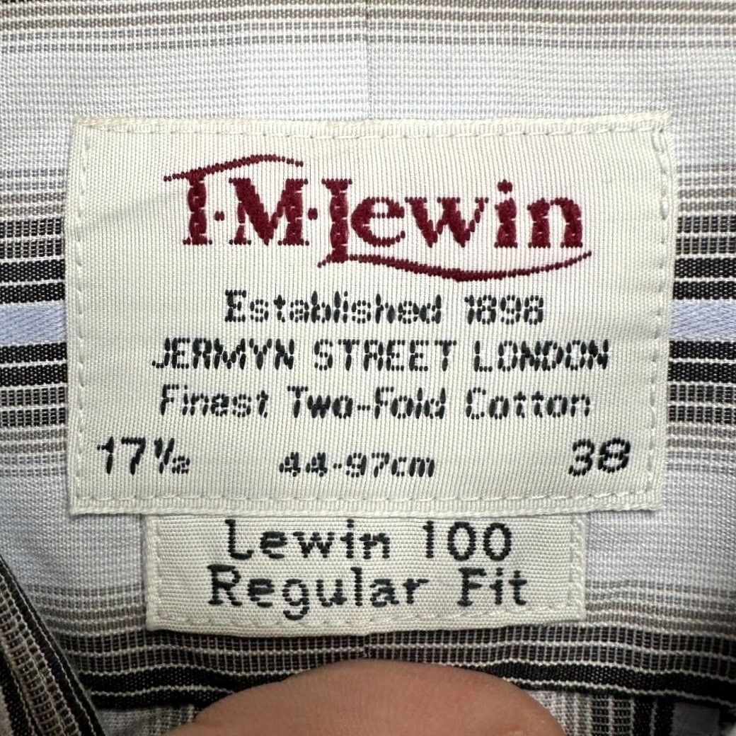 Vintage T.M. Lewin Dress Shirt Men 17.5-38 Light Blue Black Stripe Button Up Regular Fit Shirt Mens Long Sleeve Cotton Striped French Cuff Size 48R - 4 Thumbnail