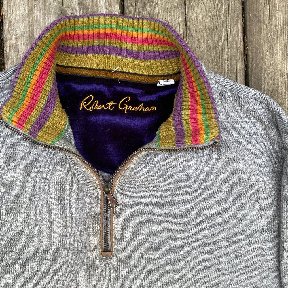 Robert Graham Vintage 100% Wool Robert Graham Stretch Knit 1/4 Zip Sweate Size US XL / EU 56 / 4 - 1 Thumbnail