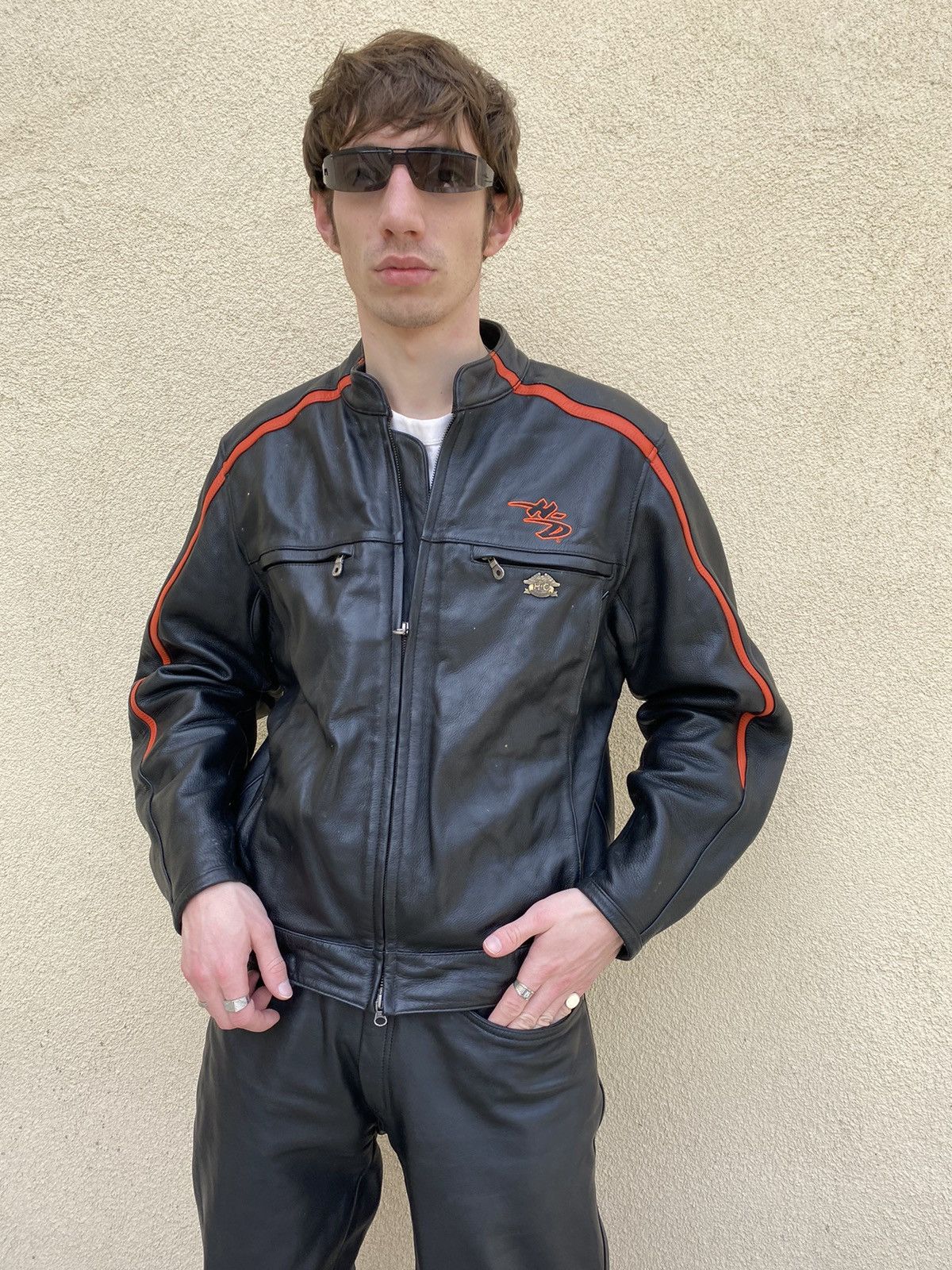 image of Avant Garde x Harley Davidson Vintage Harley Davidson Big Logo Leather Moto Jacket in Black (Size L