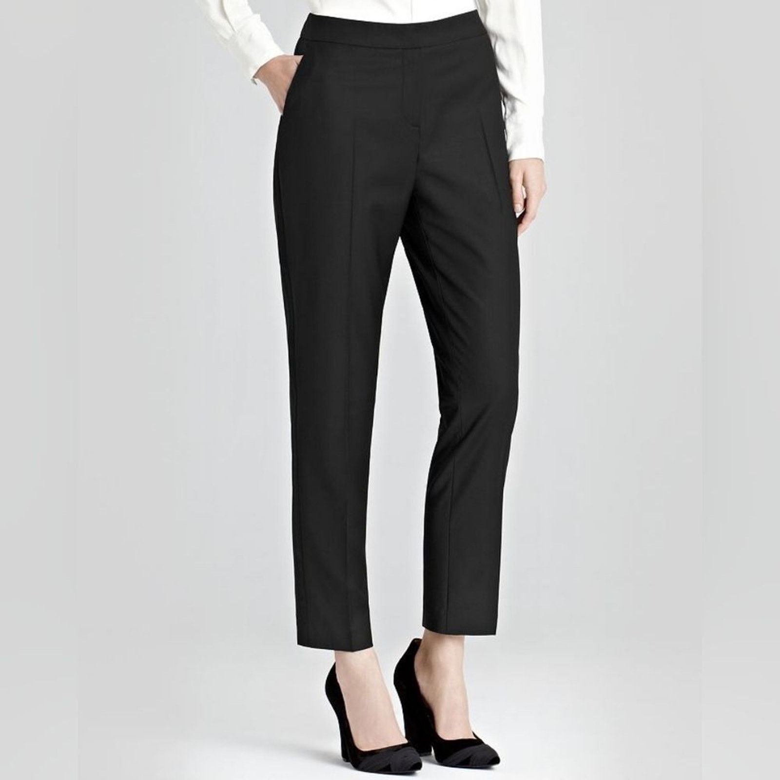 Reiss Black Lyon Satin Tuxedo Stripe Trim Ankle Trouser Sz 4