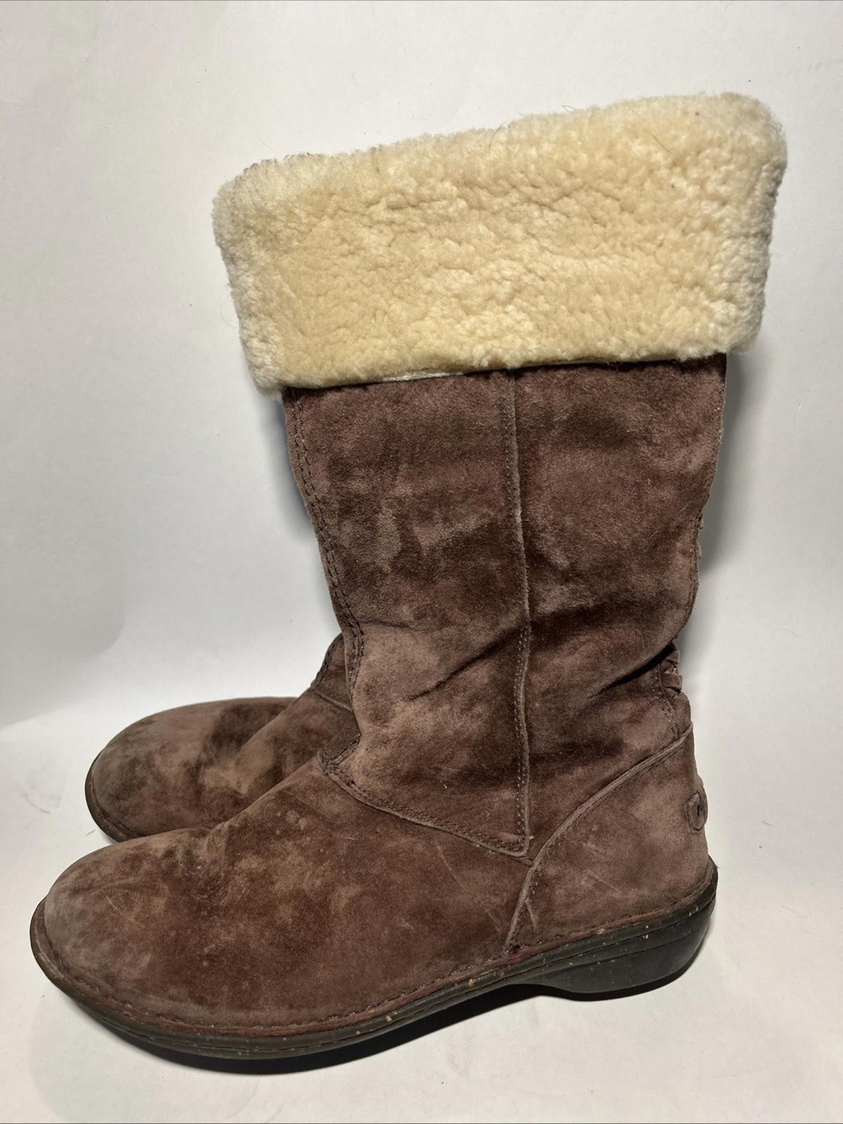 Ugg UGG Karyn Cuffed Suede Sheepskin Boots Sz 10 Brown Mid Calf Size US 10 / IT 40 - 1 Thumbnail