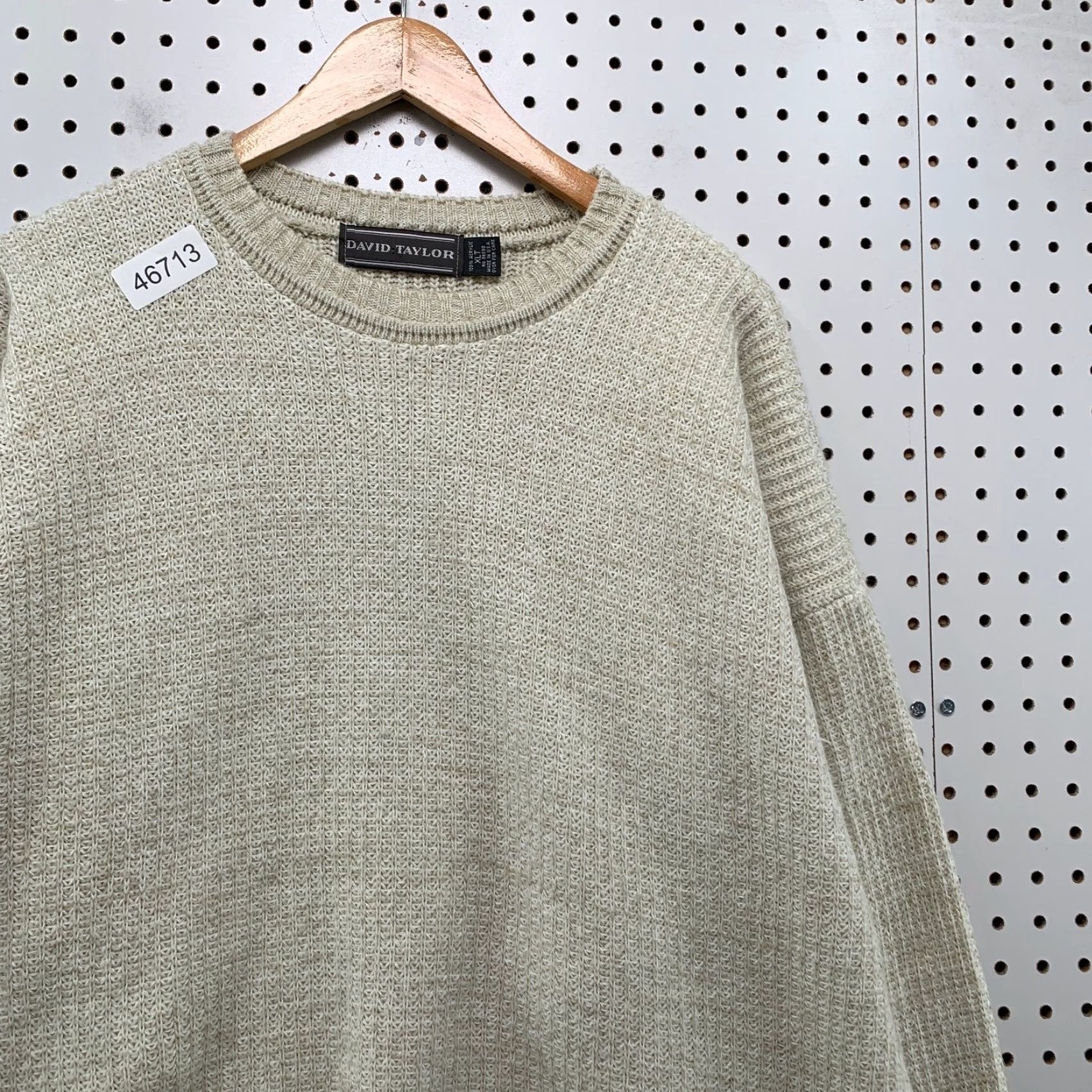 Vintage VINTAGE David Taylor Sweater Mens XLT XL Tall Beige Knit Grandpa Dad USA Crew Neck Pullover Winter Fall Beige 90s Dad Mens Size US XL / EU 56 / 4 - 6 Thumbnail