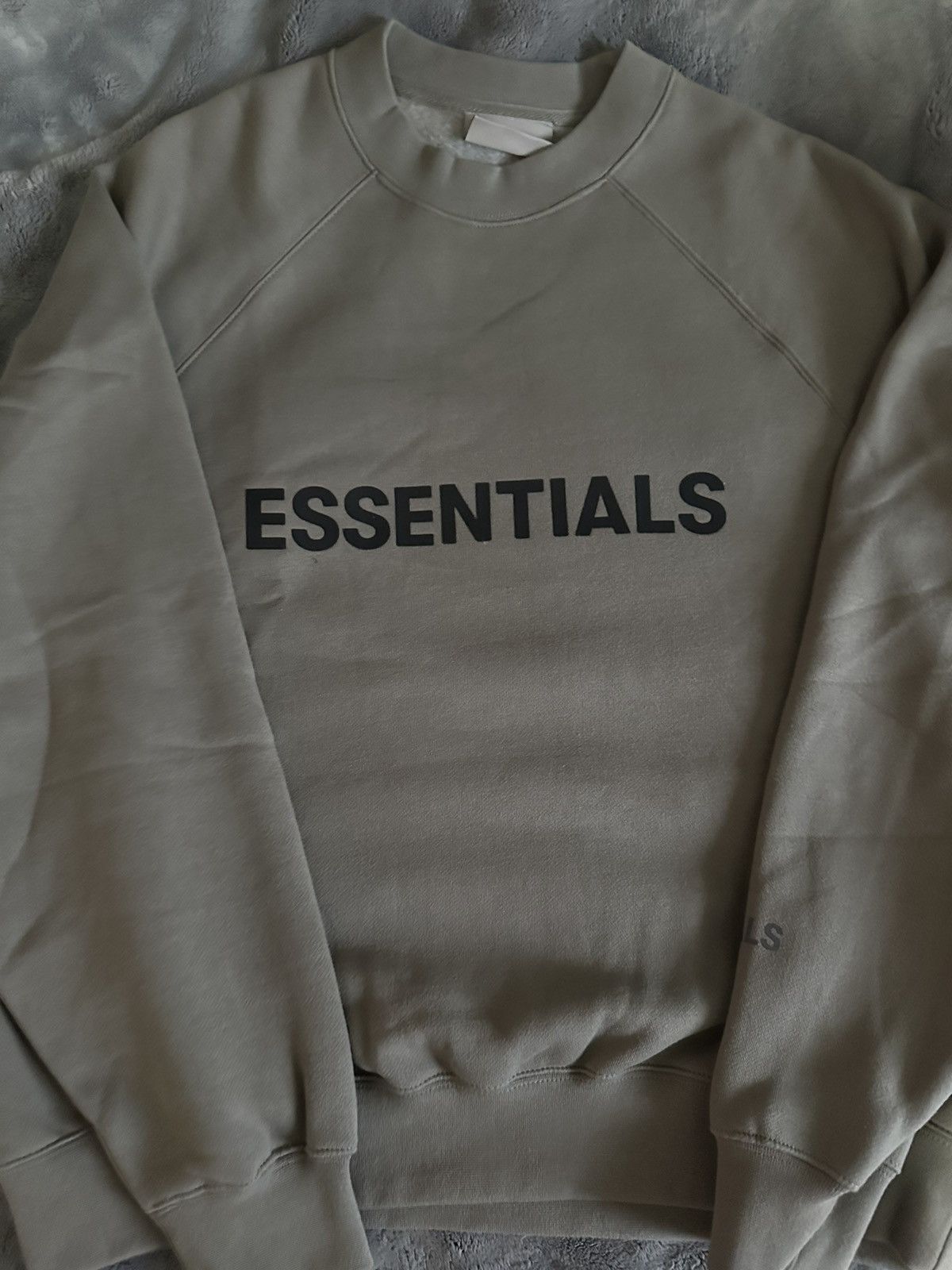 image of Essentials 3D Silicon Appliqué Logo Crewneck in Charcoal Grey, Men's (Size XS)