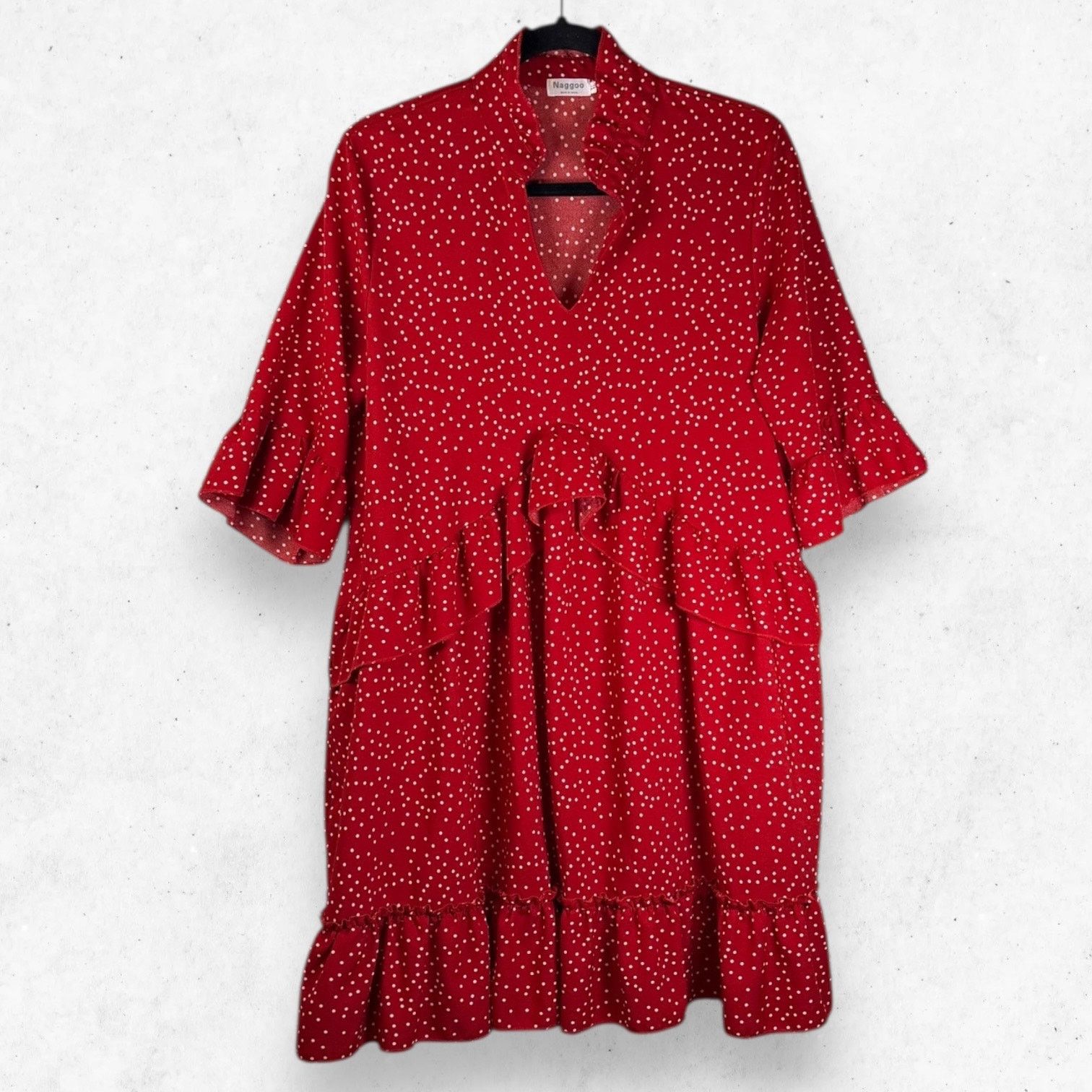 Other Naggoo Women's L Red Polka Dots Dress Pockets Ruffled Layers Size L / US 10 / IT 46 - 1 Thumbnail
