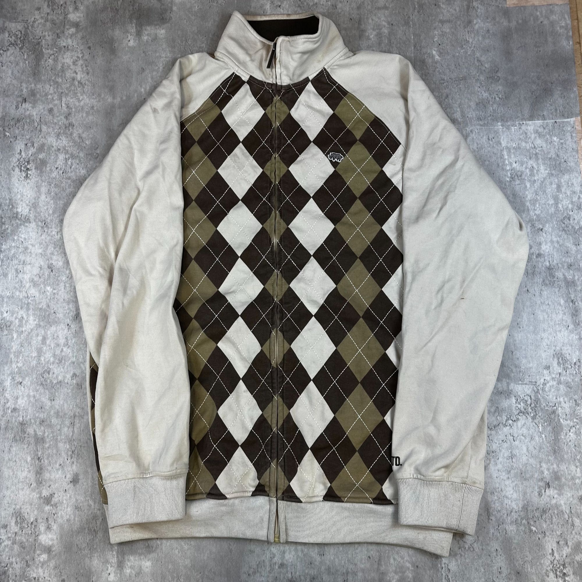 Ecko Unltd. Ecko Unltd Argyle Full-Zip Sweatshirt Beige & Brown Mens Lar Size US L / EU 52-54 / 3 - 1 Thumbnail
