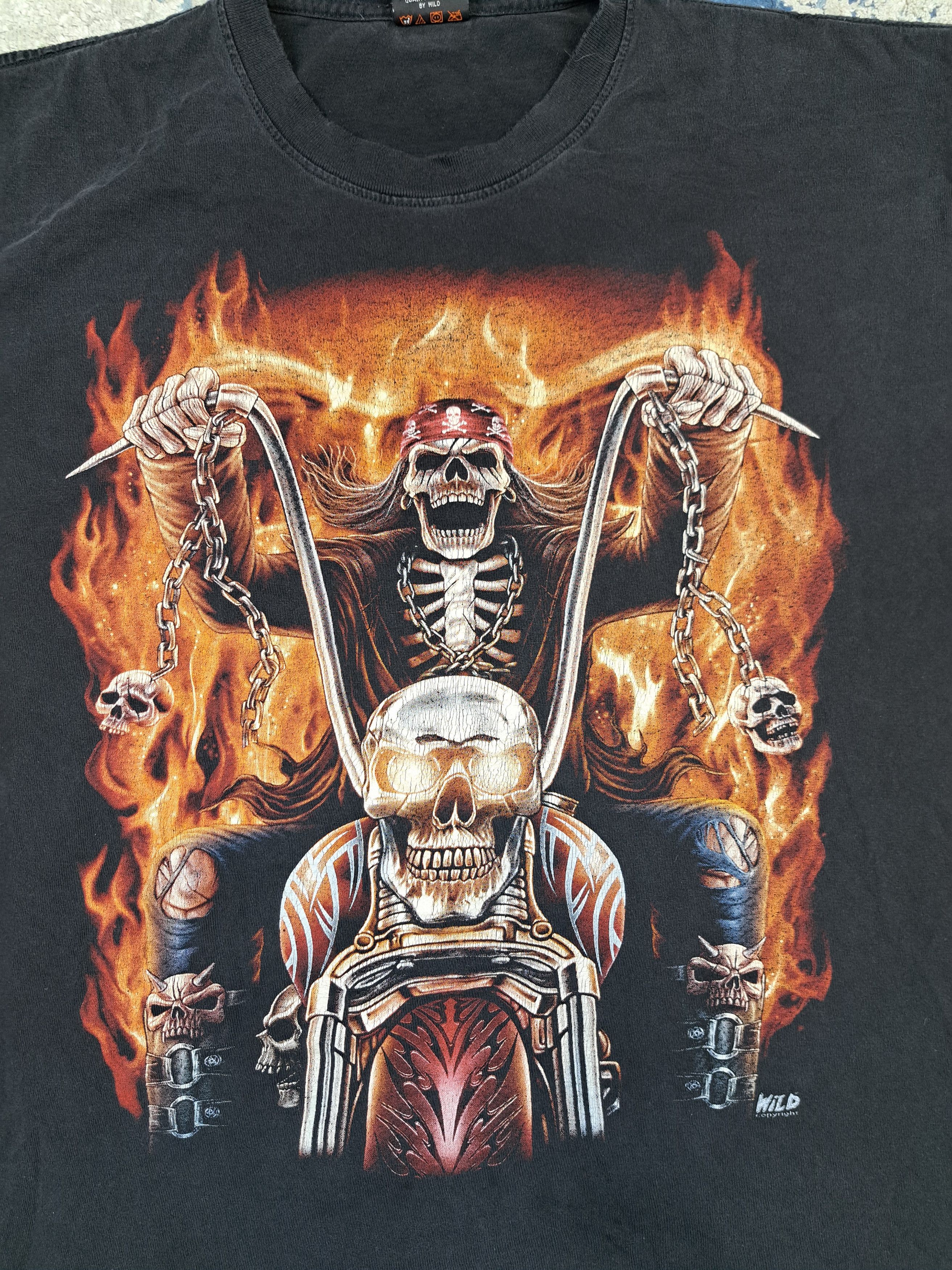 Vintage Vintage 00s Ghost Rider Motorcycle Flames Skull Drip y2k Size US L / EU 52-54 / 3 - 3 Thumbnail