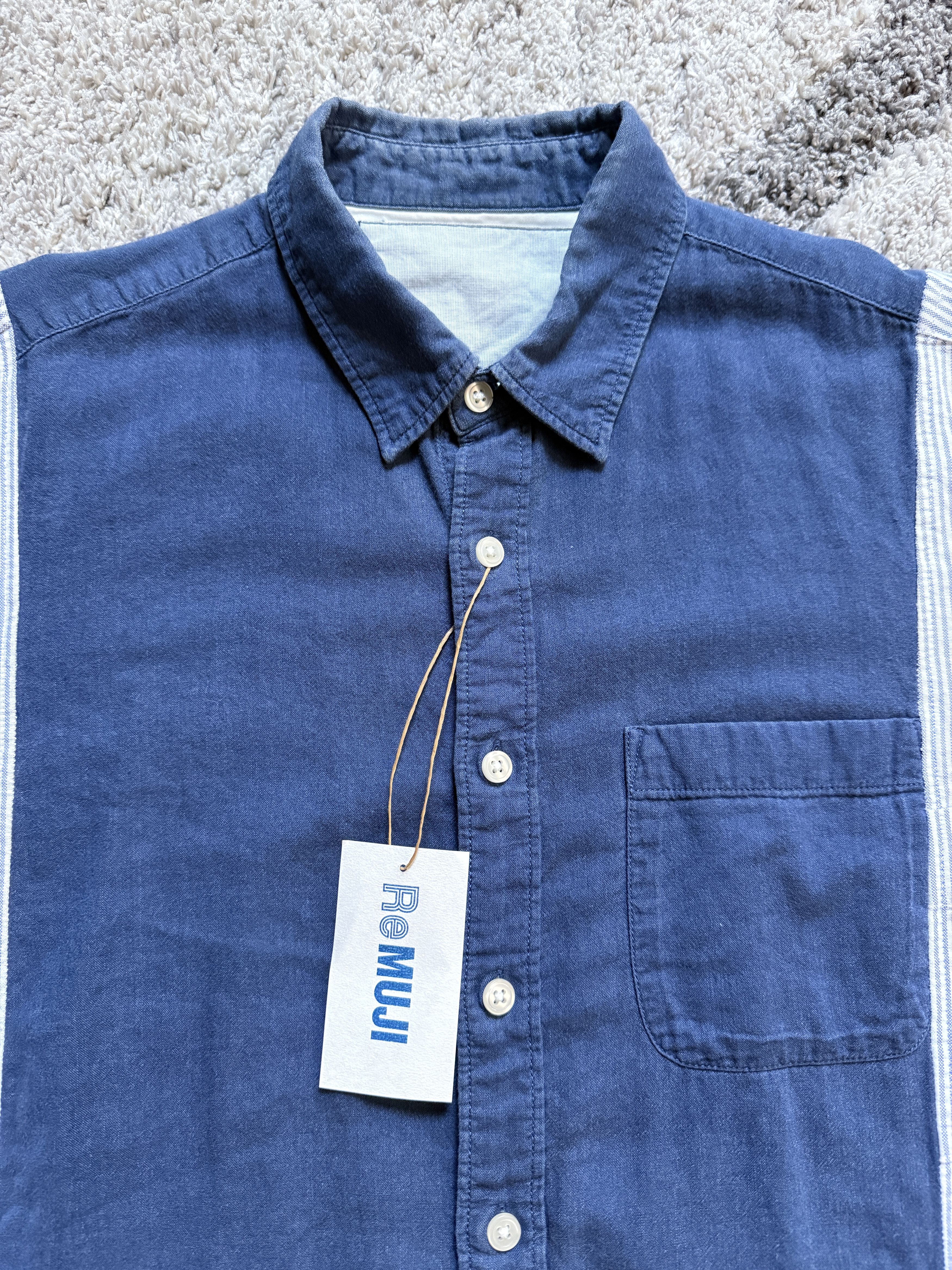 Japanese Brand Muji Japan ReMUJI Reconstructed Shirt (Indigo Dyed) Size US M / EU 48-50 / 2 - 6 Thumbnail