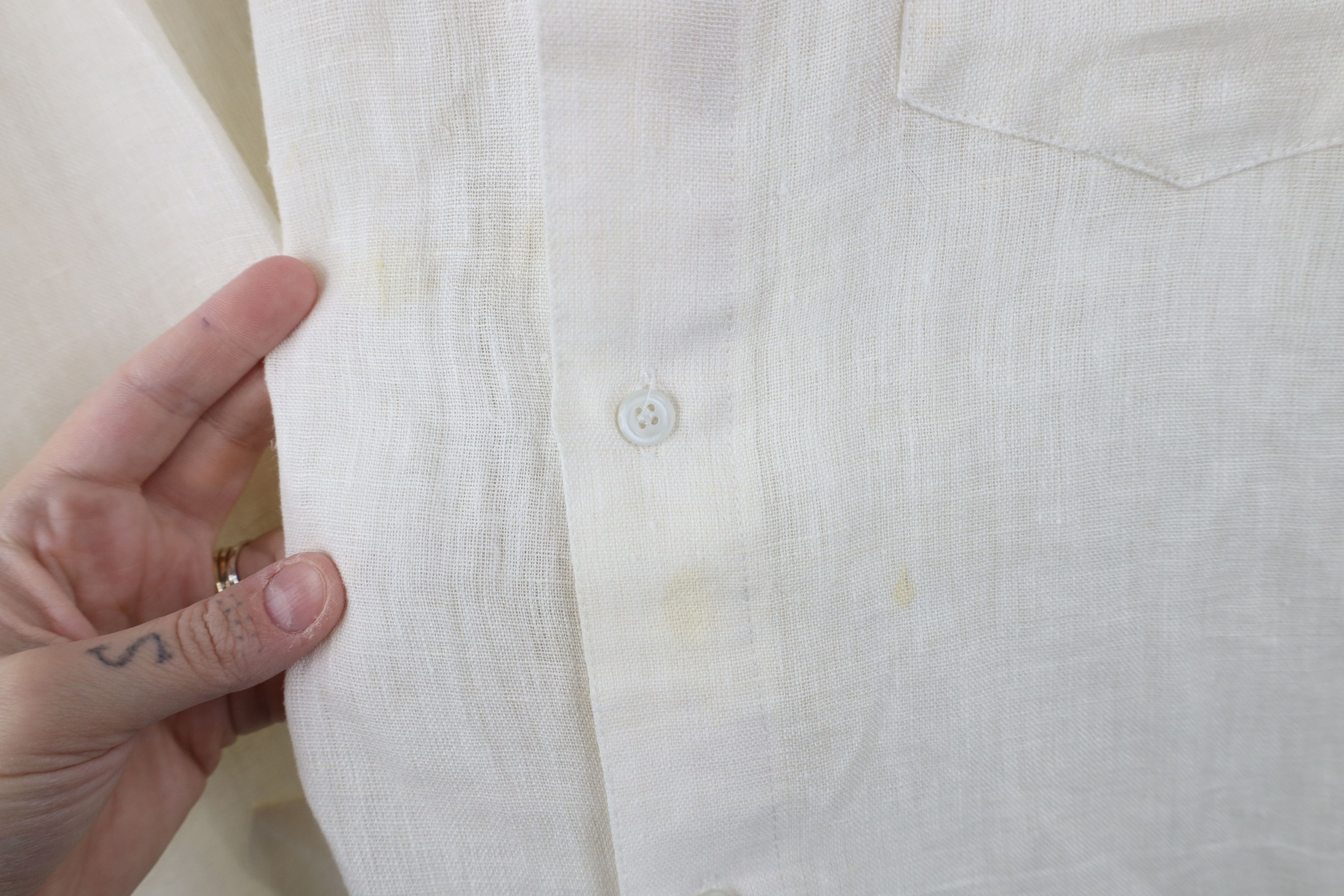 Vintage Vintage 70s Streetwear Linen Collared Button Shirt Cream USA Size US XL / EU 56 / 4 - 4 Thumbnail