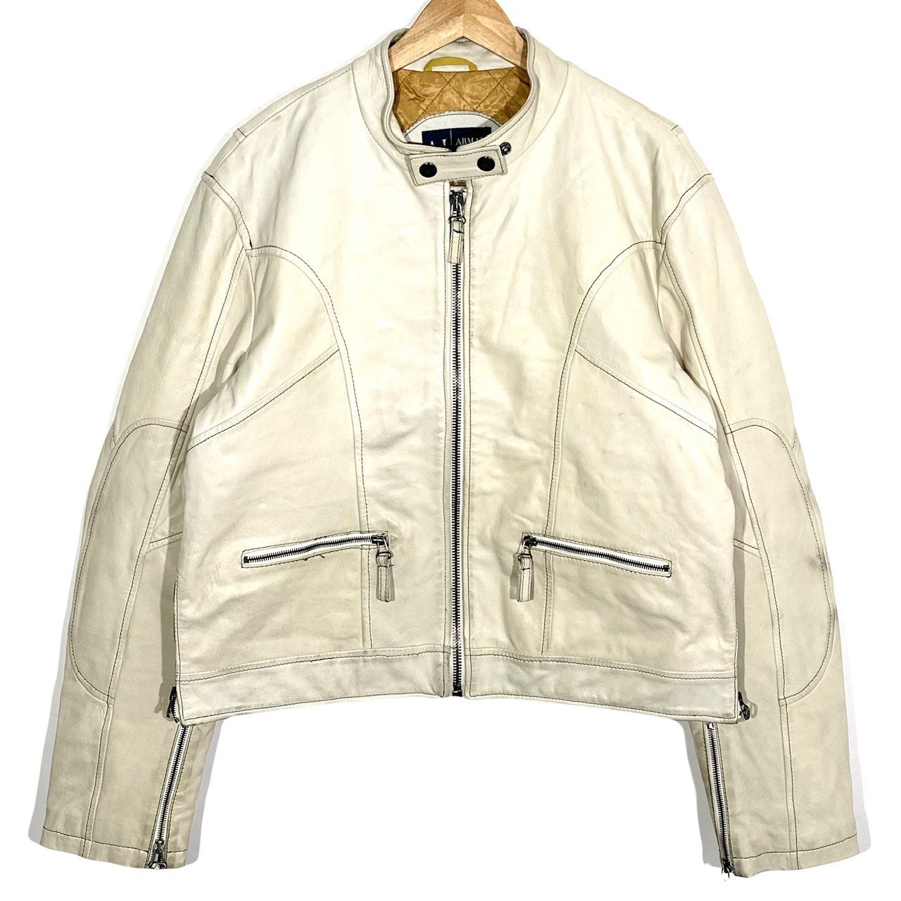 Armani Blouson En Cuir Crème y2k Vintage 2000