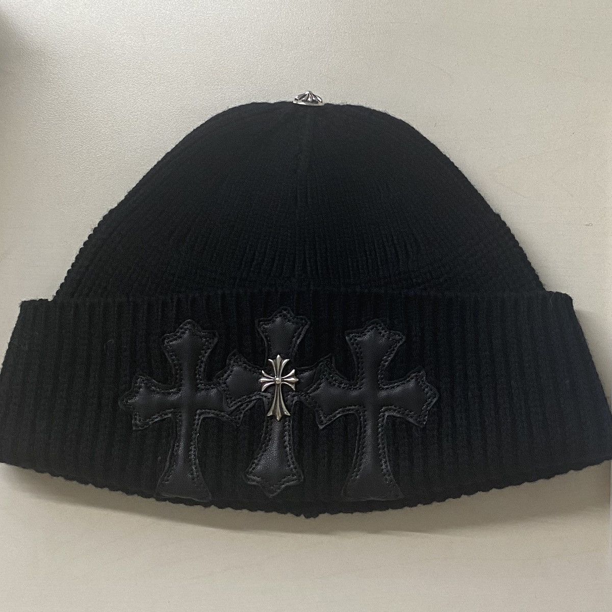 Chrome Hearts Chrome Hearts Cashmere Black Triple Cross Patch Beanie Size ONE SIZE - 5 Thumbnail