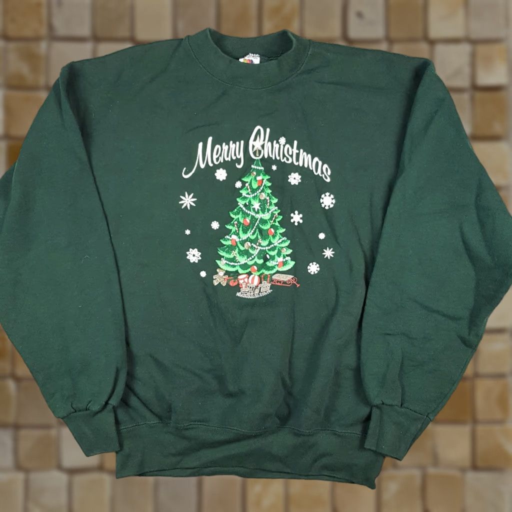 Fruit Of The Loom 90s Merry Christmas Tree Holiday Snowflake Size XL Pullover Crewneck Sweatshirt Size US XL / EU 56 / 4 - 1 Thumbnail