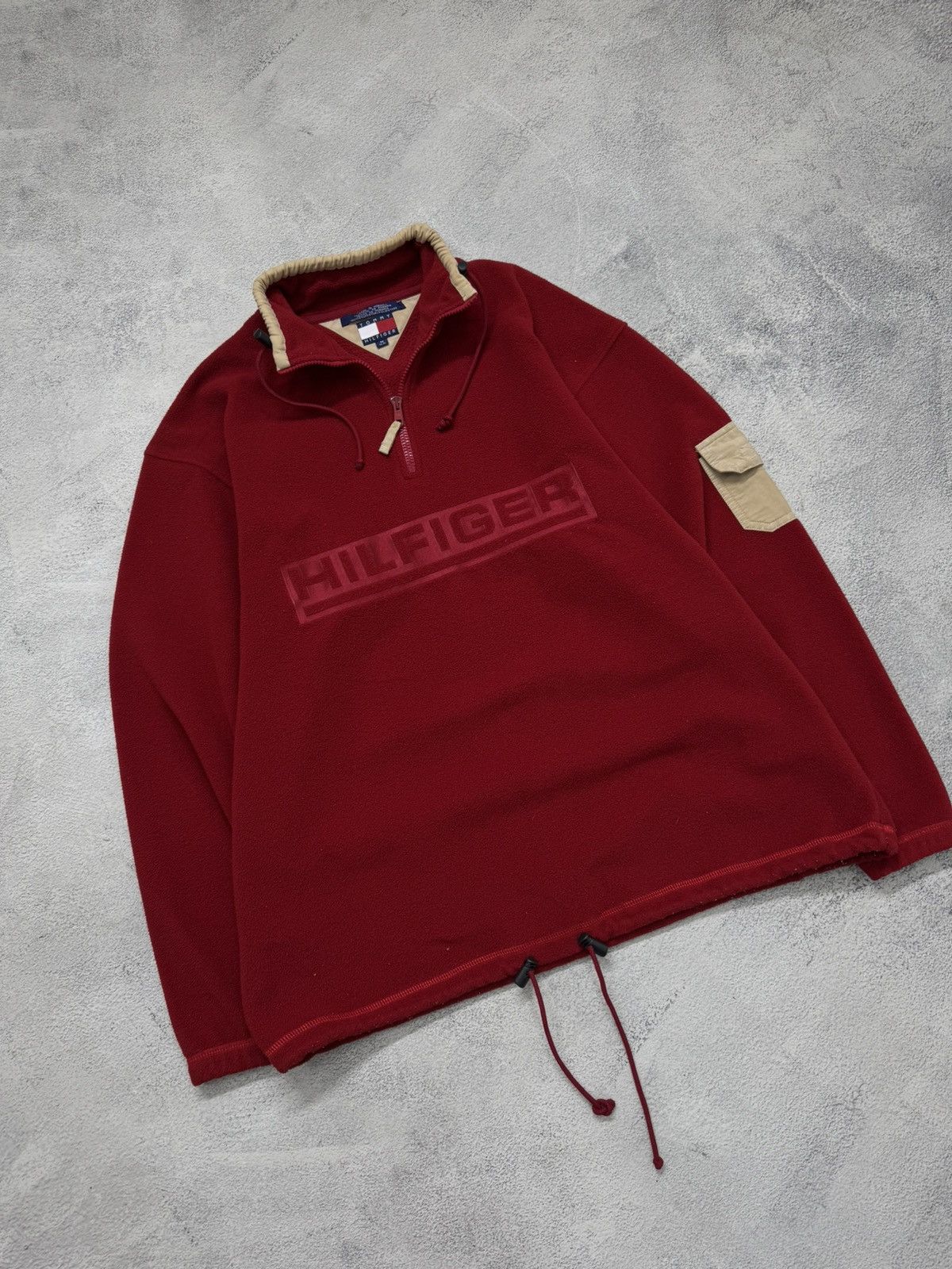 Tommy Hilfiger Vintage Tommy Hilfiger Spell Out Red Fleece 1/4 Zip Pullover Size US M / EU 48-50 / 2 - 2 Thumbnail