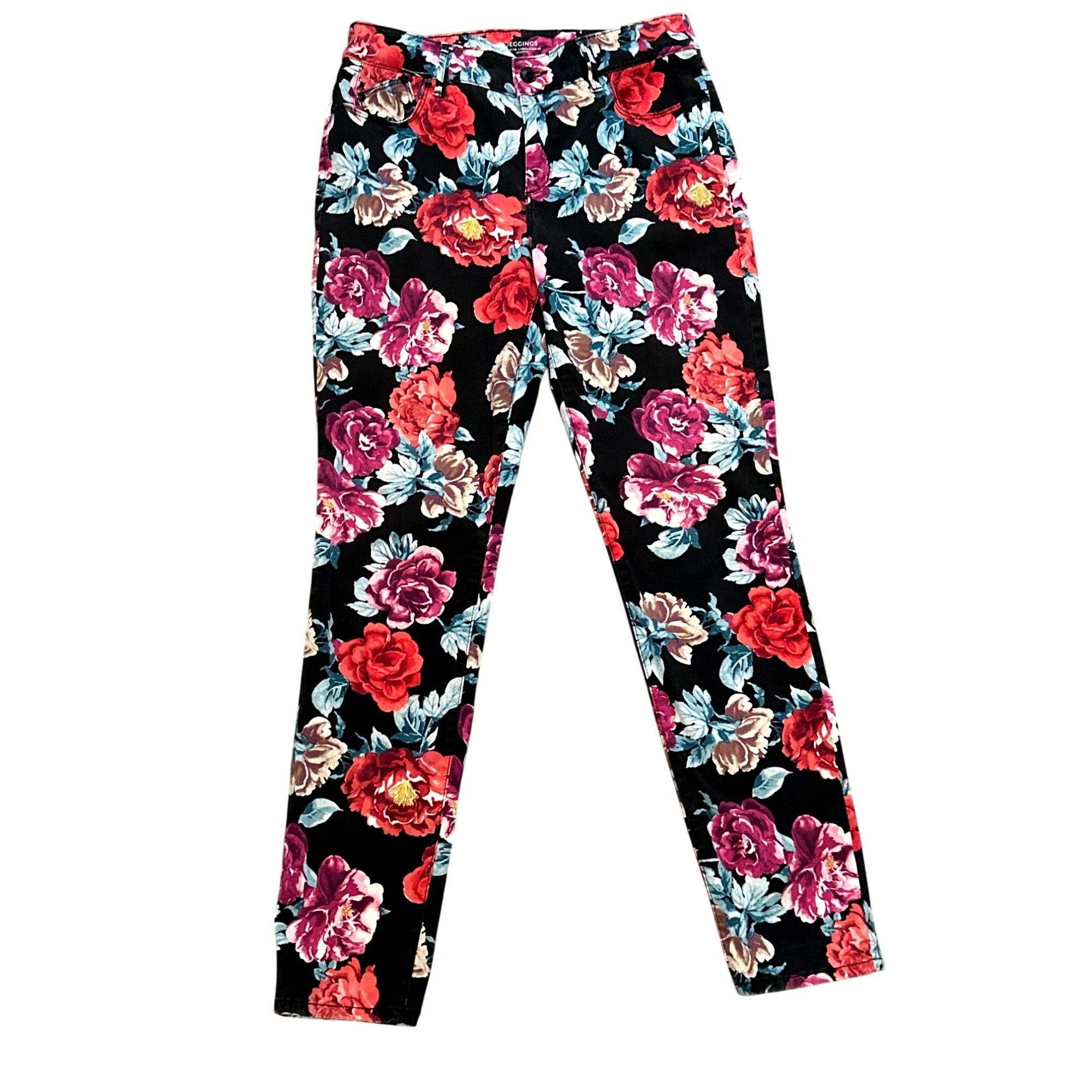 Chicos Chicos Floral Skinny Jeggings Pants Ankle Black Red Vibrant Size 27" / US 4 / IT 40 - 11 Thumbnail