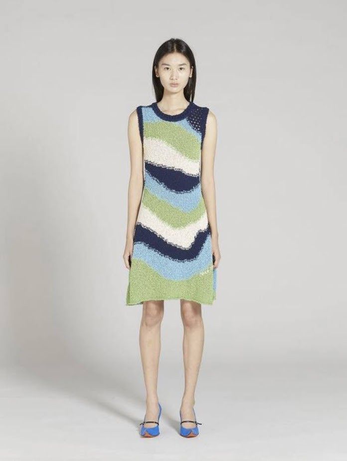 o1w1db10524 Knitted Cotton Mini Dress in Multicolor