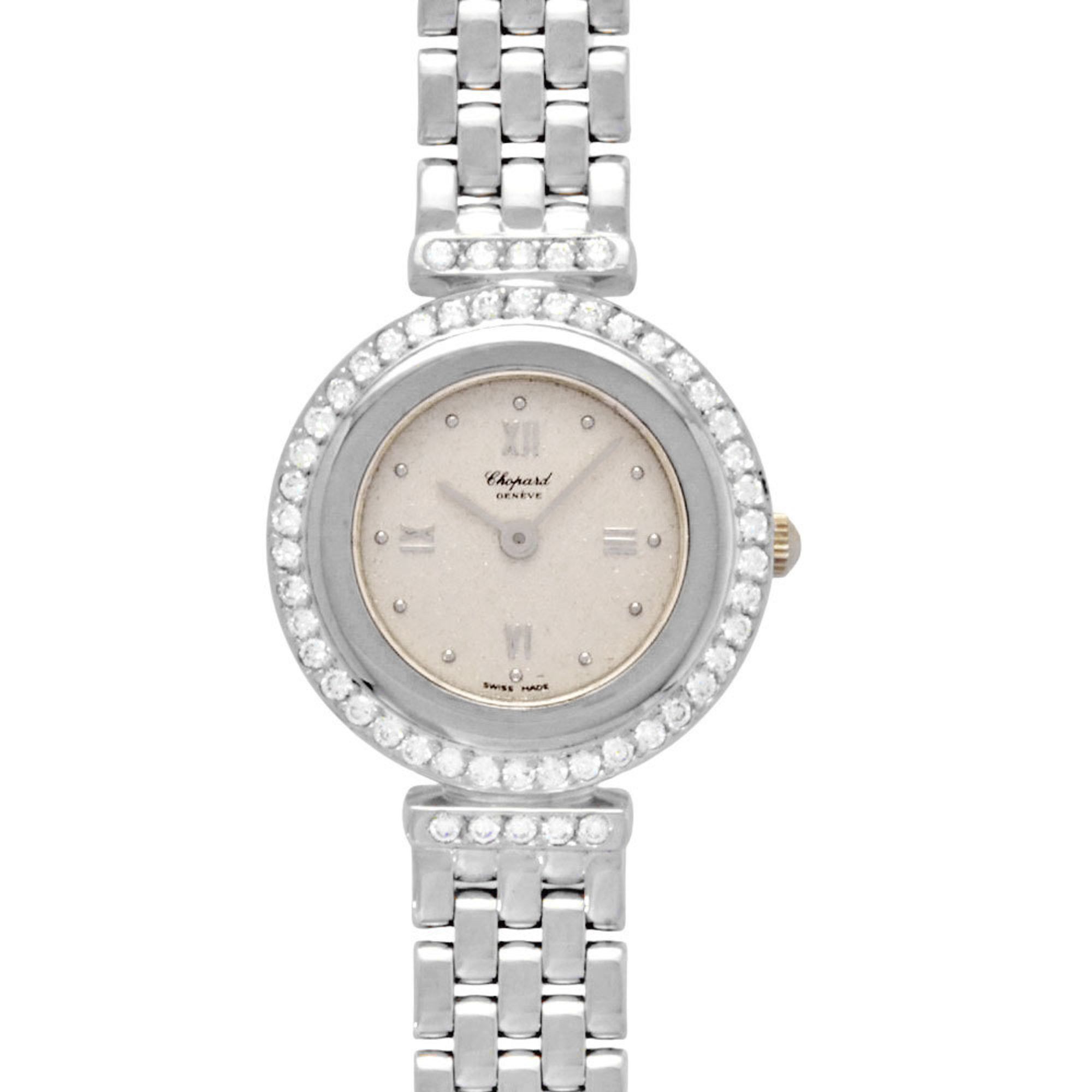 Chopard Classic Watch Quartz Silver Dial Diamond Bezel Ladies