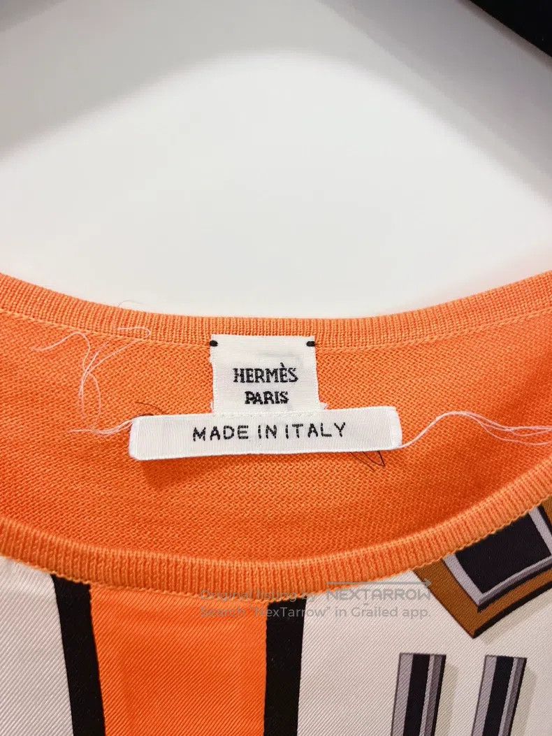 Hermes Hermes Bright Orange Silk Printed Mixed Knit Top Size XS / US 0-2 / IT 36-38 - 7 Thumbnail