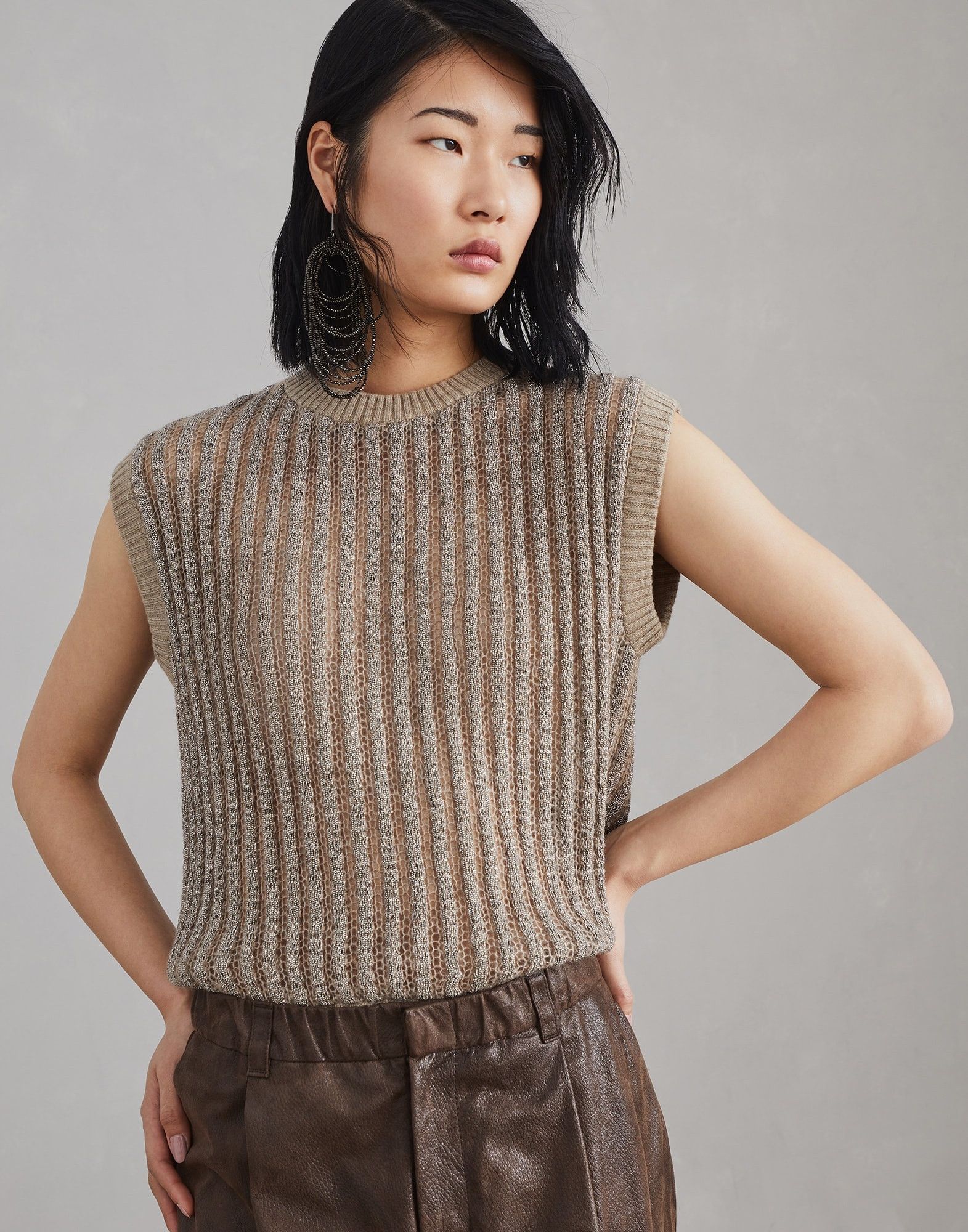 Brunello Cucinelli o1la1rc1a1025 Knitted Vest in Beige Size L / US 10 / IT 46 - 4 Thumbnail