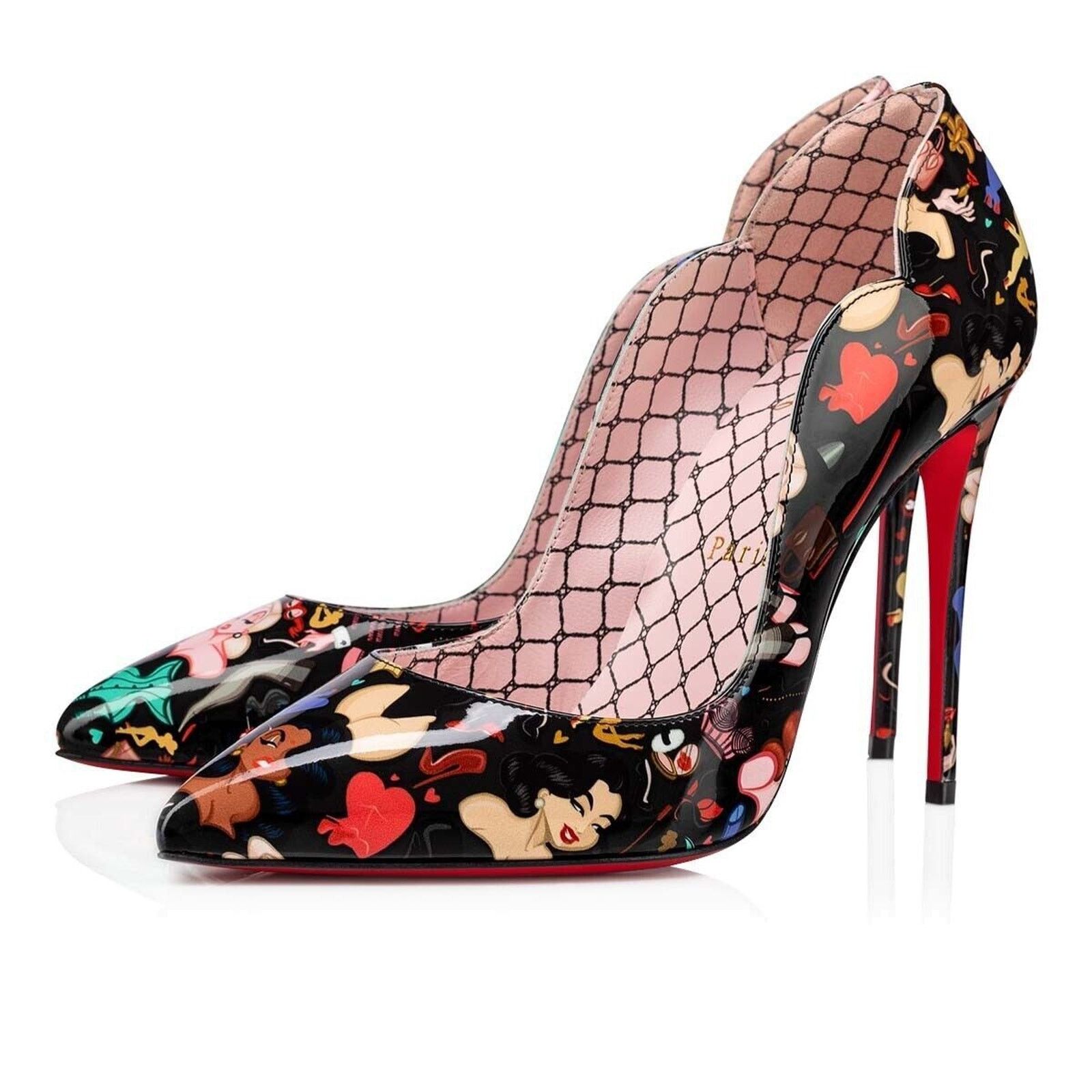 Christian Louboutin Hot Chick 100 Black Patent Leather Bored Red Heel Pump 39.5 Size US 9.5 / IT 39.5 - 1 Thumbnail