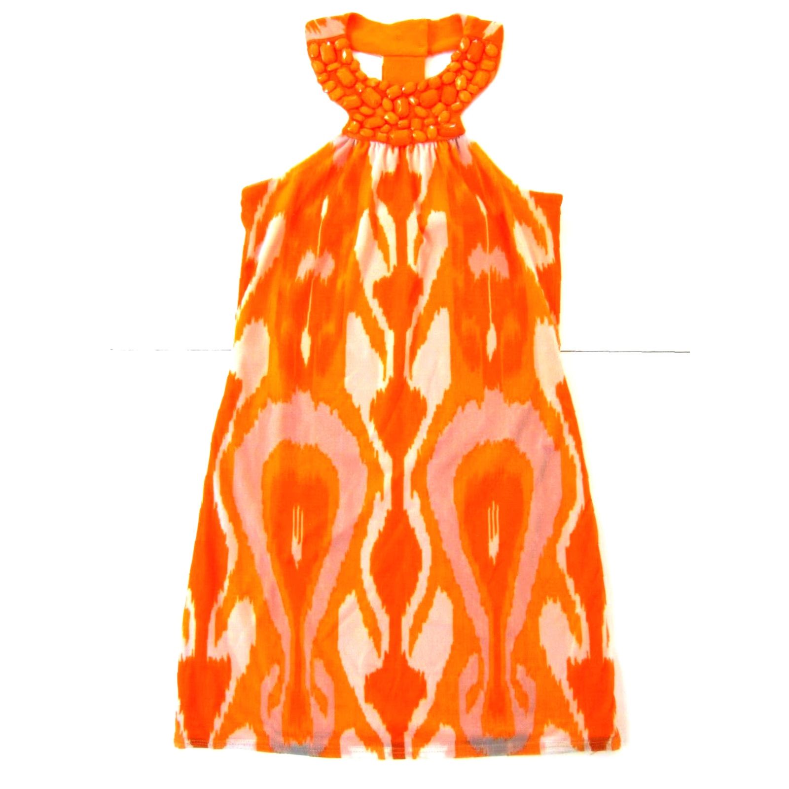 Vintage VINTAGE INC International Concepts Orange White Beaded High Neck Stretch Dress Small Size S / US 4 / IT 40 - 2 Thumbnail