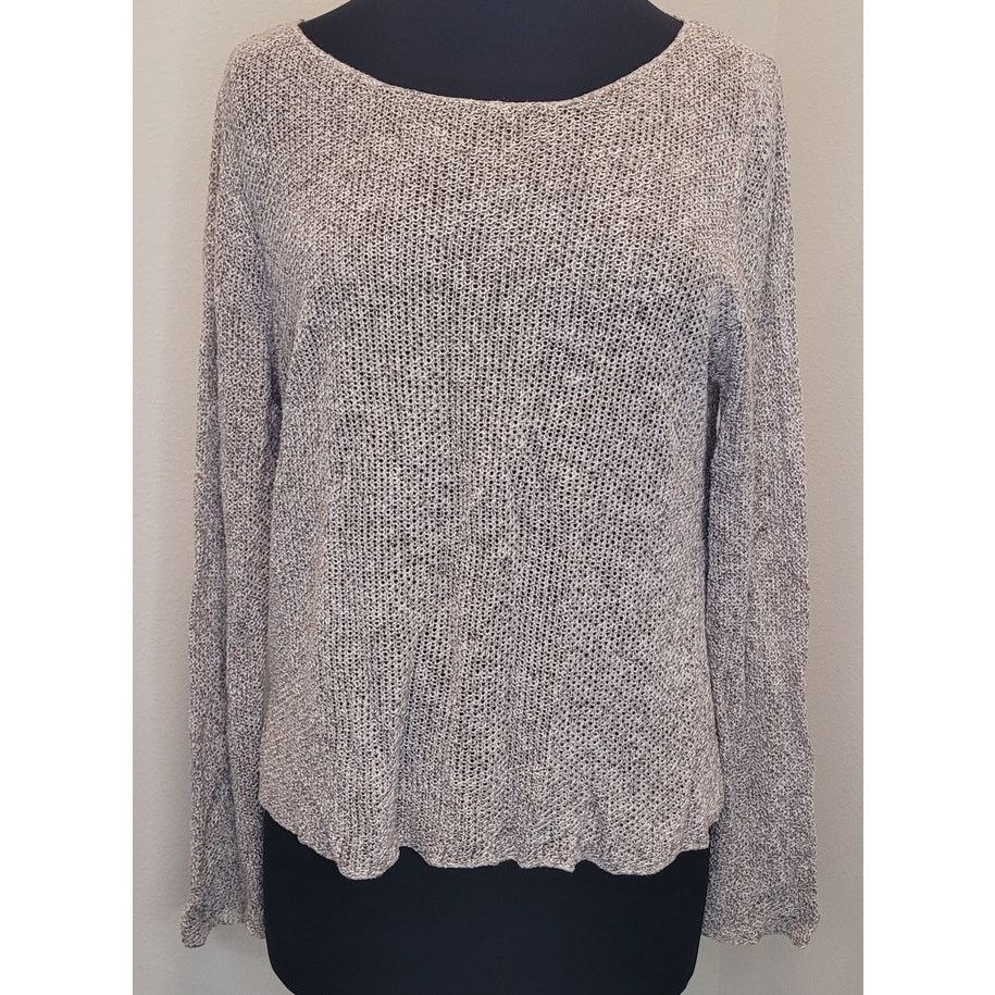 Eileen Fisher Cropped Linen Sweater –Scoop Neck – M –Oatmeal