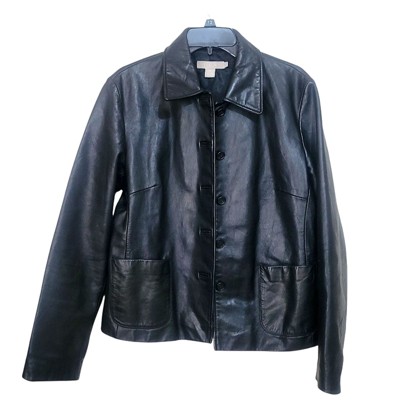 J.Crew J Crew Women Leather jacket black oil slick iridescent Sz L Size L / US 10 / IT 46 - 1 Thumbnail