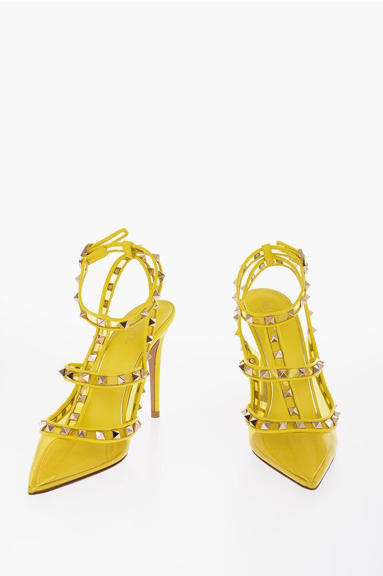 image of Valentino Pointed Studded Sandals Clear Effect Heel Shoes 10 Cm in Yellow, Women's (Size 7)