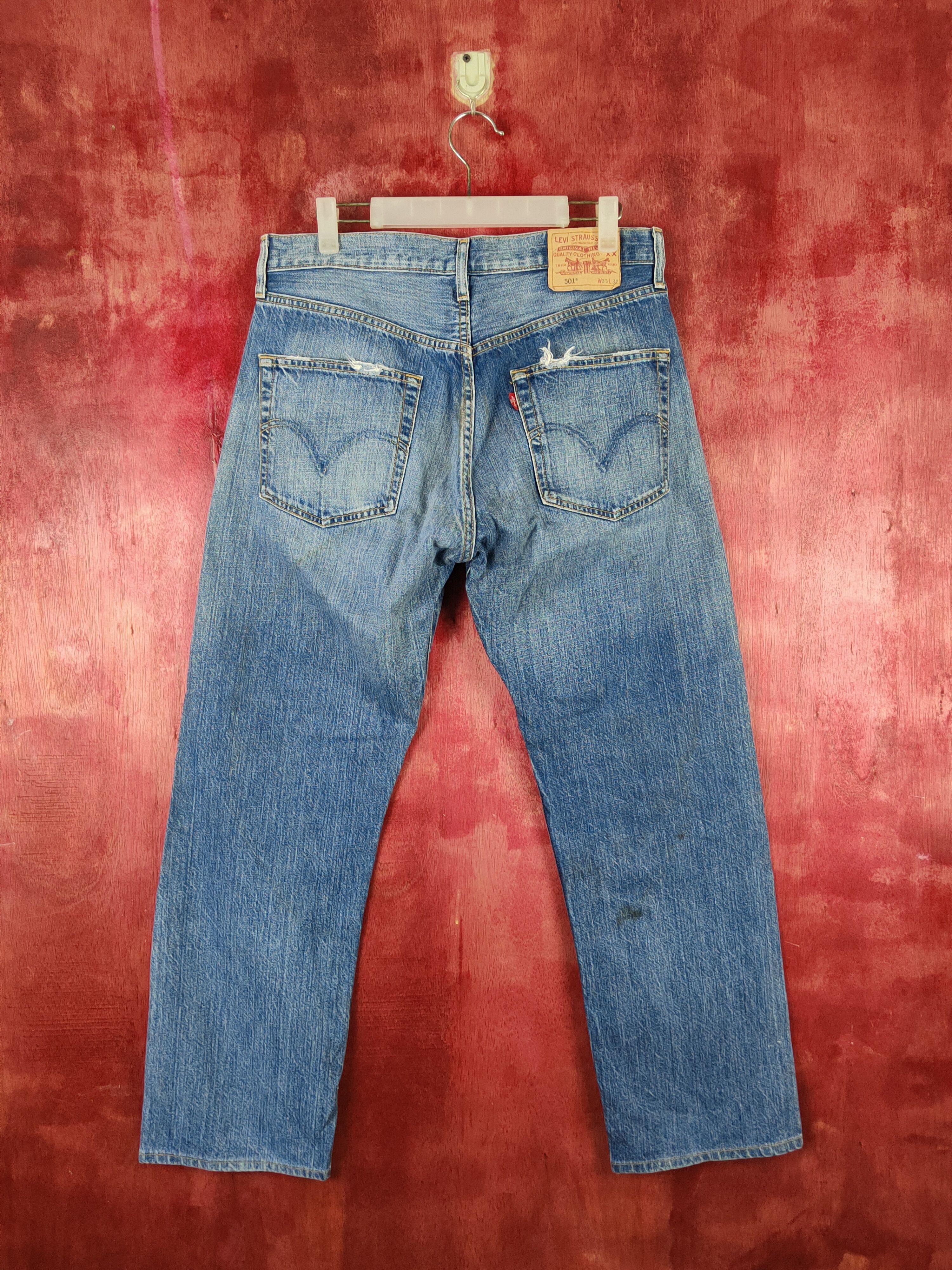 Japanese Brand 501 Levi's Blue Distressed Ripped Jeans #S1830 Size US 33 - 7 Thumbnail