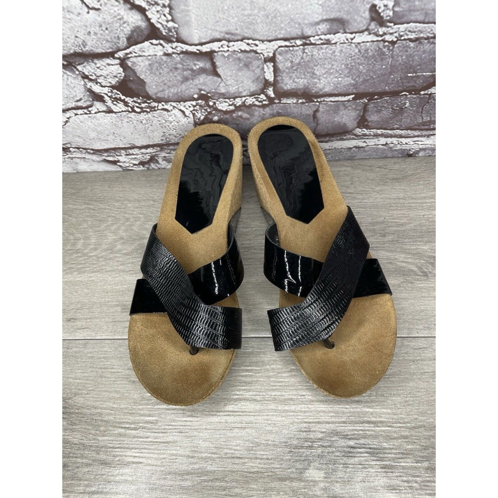Donald Pliner Donald J. Pliner Gallo Black Patent Leather Toe Cork Wedge S Size US 8.5 / IT 38.5 - 12 Thumbnail