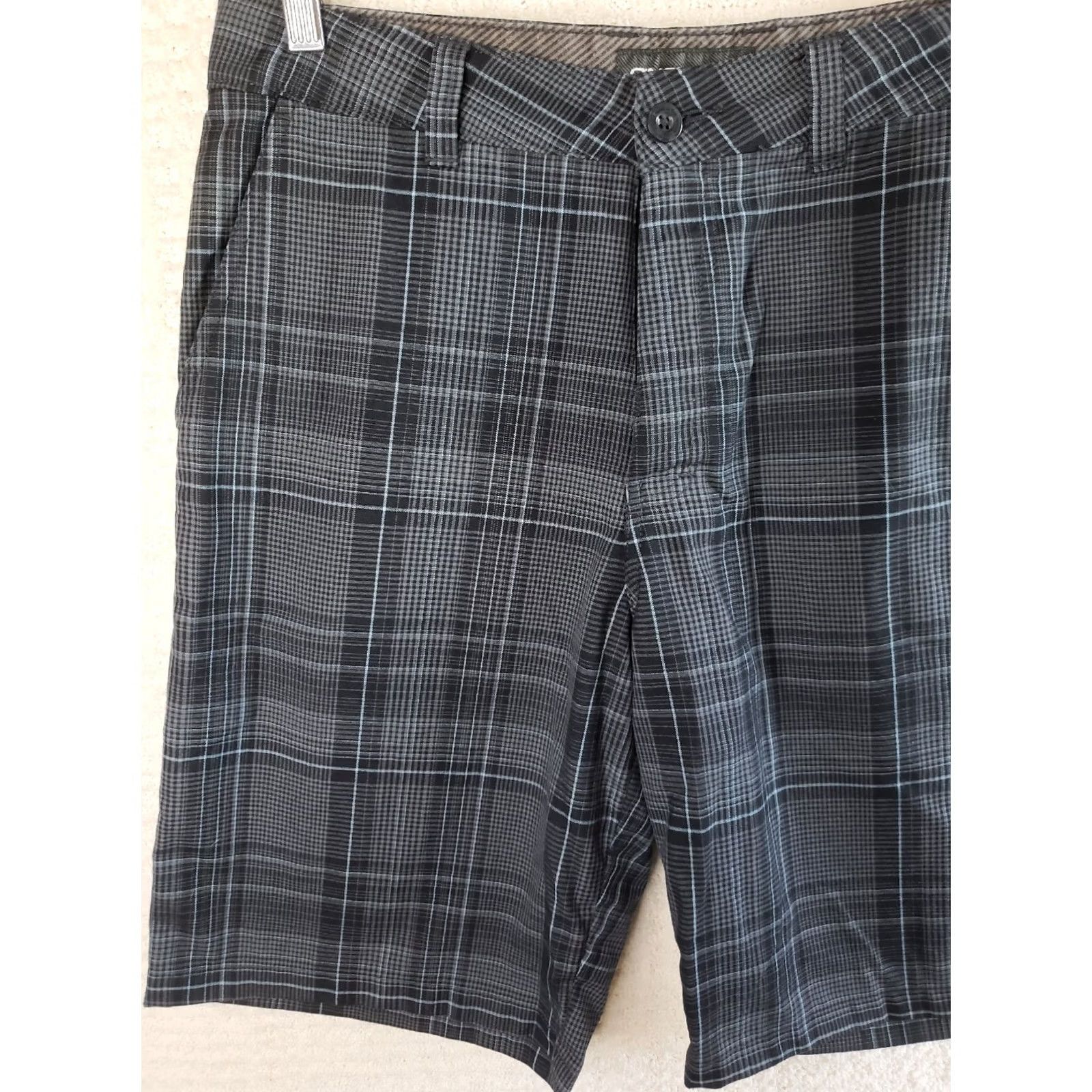 J Brand O’Neill Surf Brand Casual Chino Shorts Men 30x10 Plaid Zip Belt Loops Logo Pockets Gray Blue Black Twill New Size US 30 / EU 46 - 2 Thumbnail