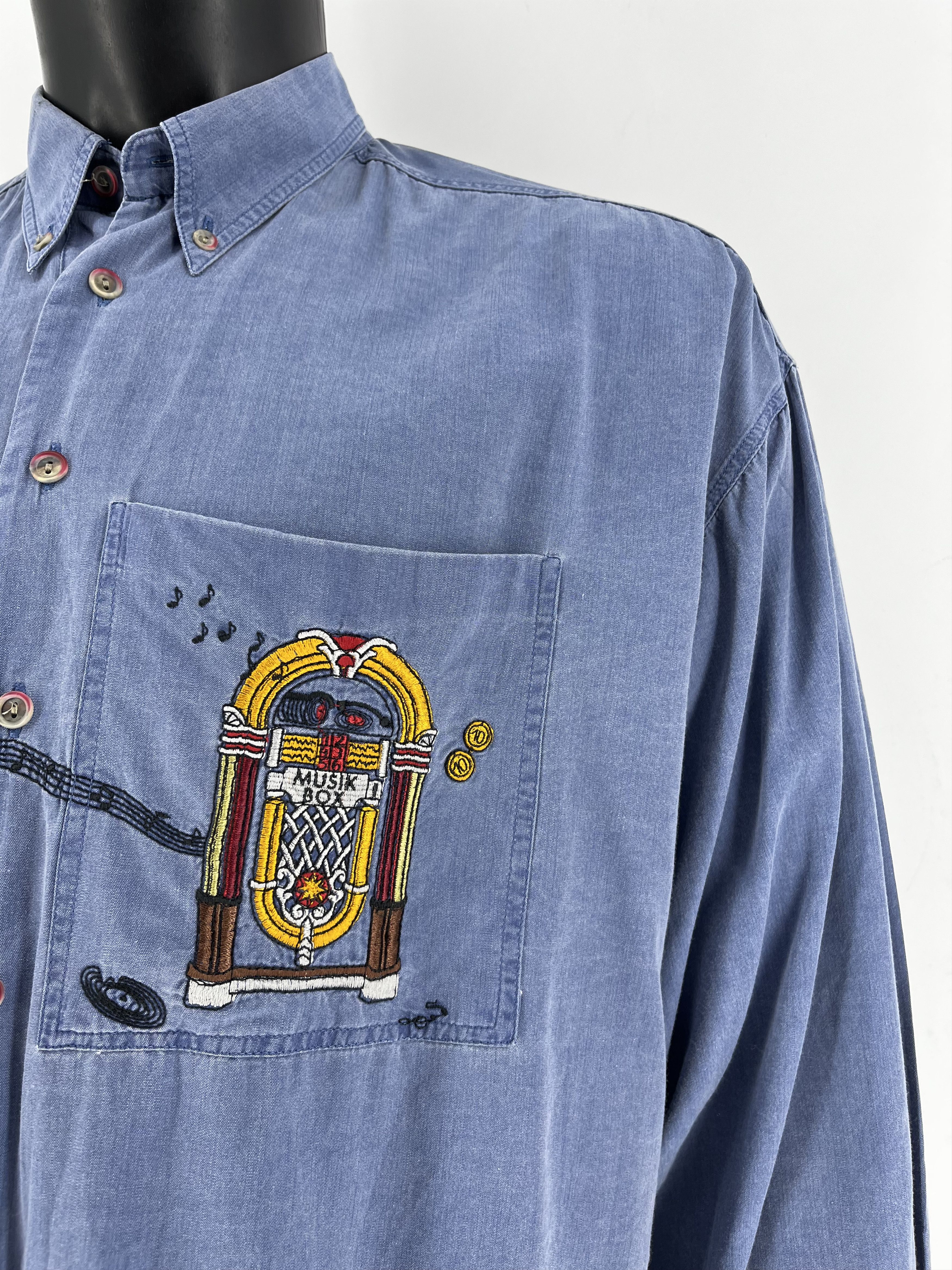 Haupt Haupt Germany Men’s Long Shirt Blue Embroidered Music Box Size US XL / EU 56 / 4 - 9 Thumbnail