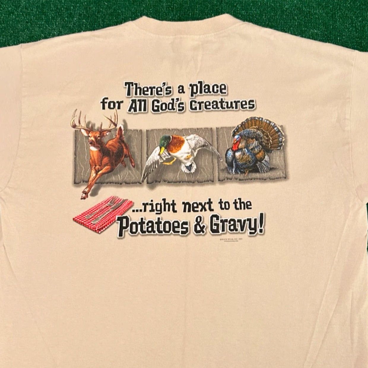 Hunter VINTAGE Buck Wear Hunter Thanks Giving Humor 2003 Hunting VTG Shirt Mens XL Beige Short Sleeve T-Shirt 90s Outdoor Funny Men Size US XL / EU 56 / 4 - 2 Thumbnail