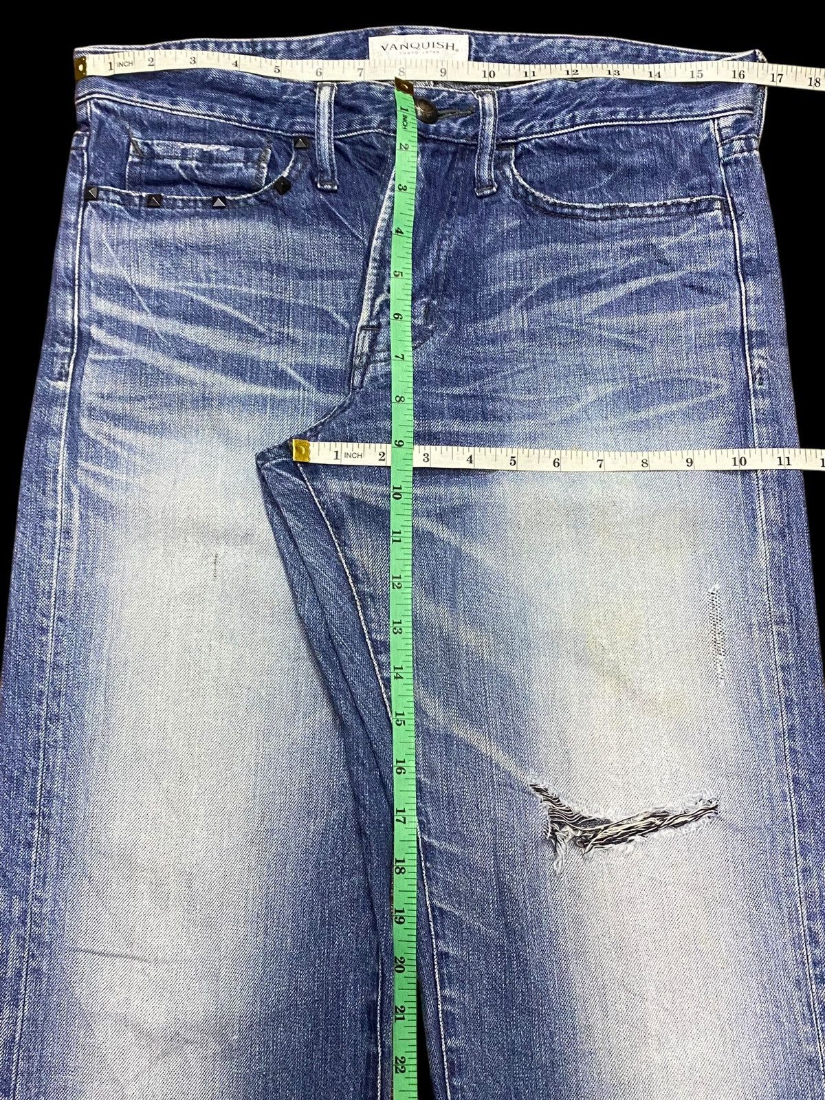 Fragment Design × Vanquish Vintage Vanquish Japan Blue Wash Avantgarde Distressed Jeans Size US 33 - 17 Thumbnail