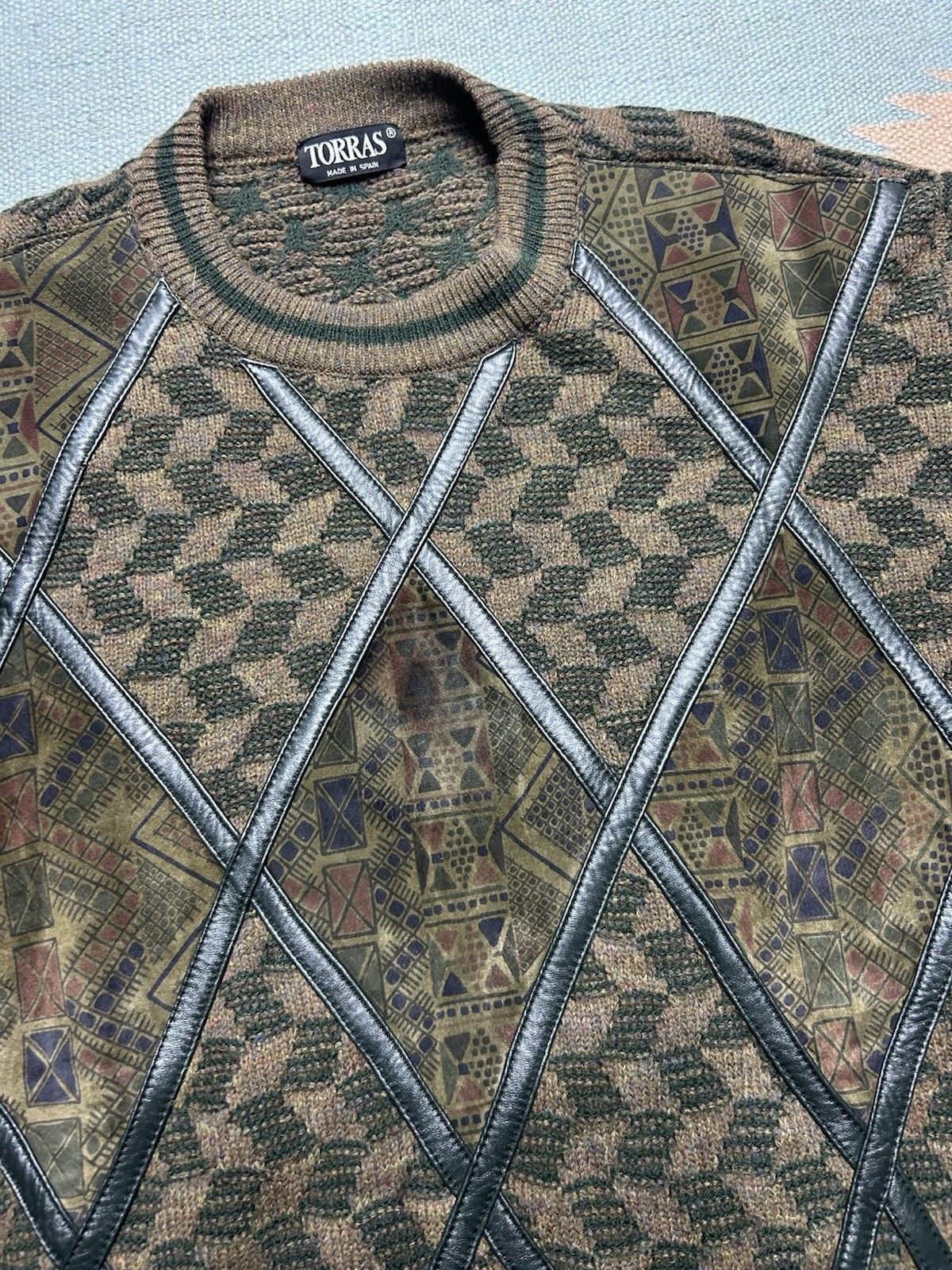Vintage Vintage Torras knit sweater wool suede accents geometric L Size US L / EU 52-54 / 3 - 3 Thumbnail