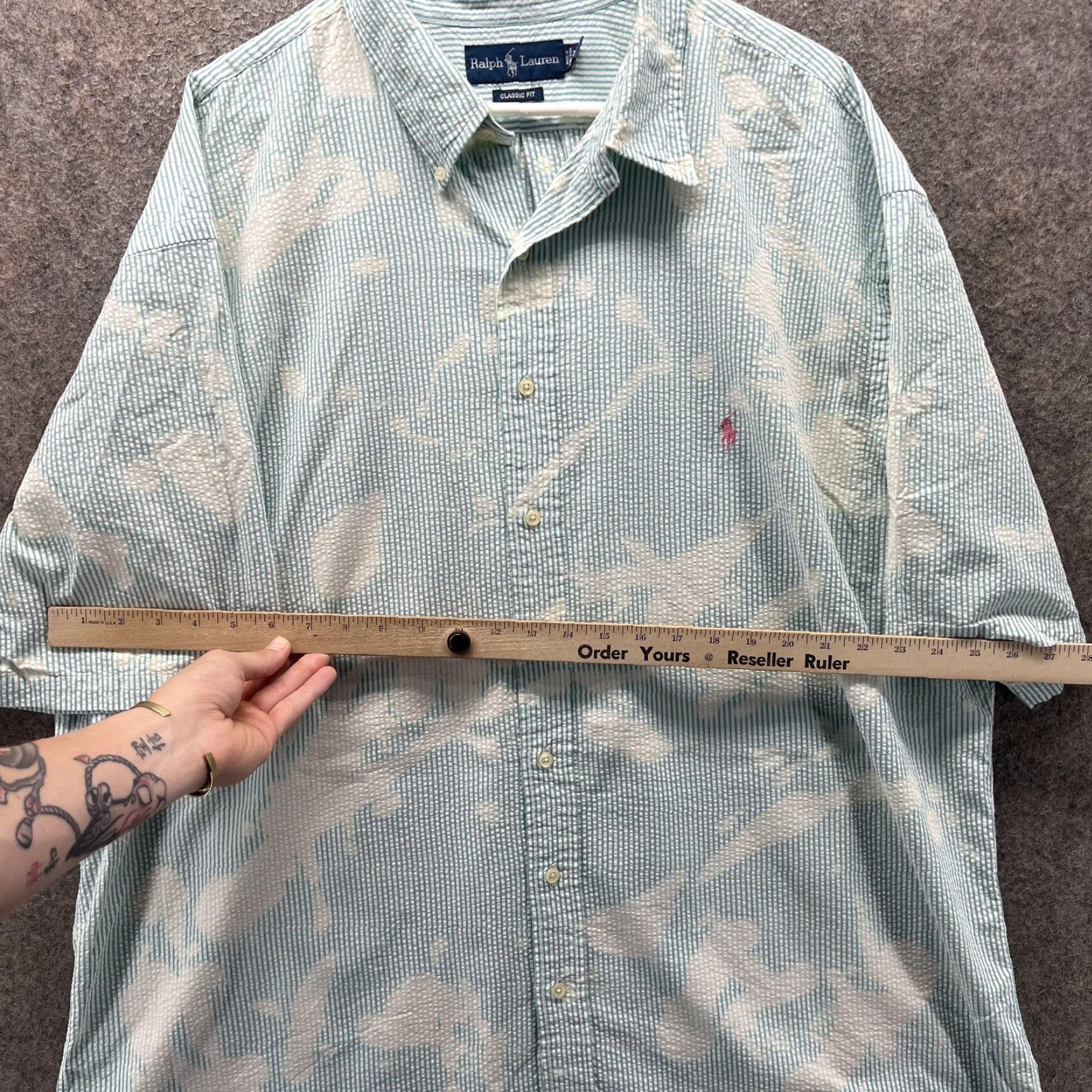 Ralph Lauren Ralph Lauren Shirt Mens 2XLT Green Seersucker Short Sleeve Button Tall Bleached Size US XXL / EU 58 / 5 - 4 Thumbnail