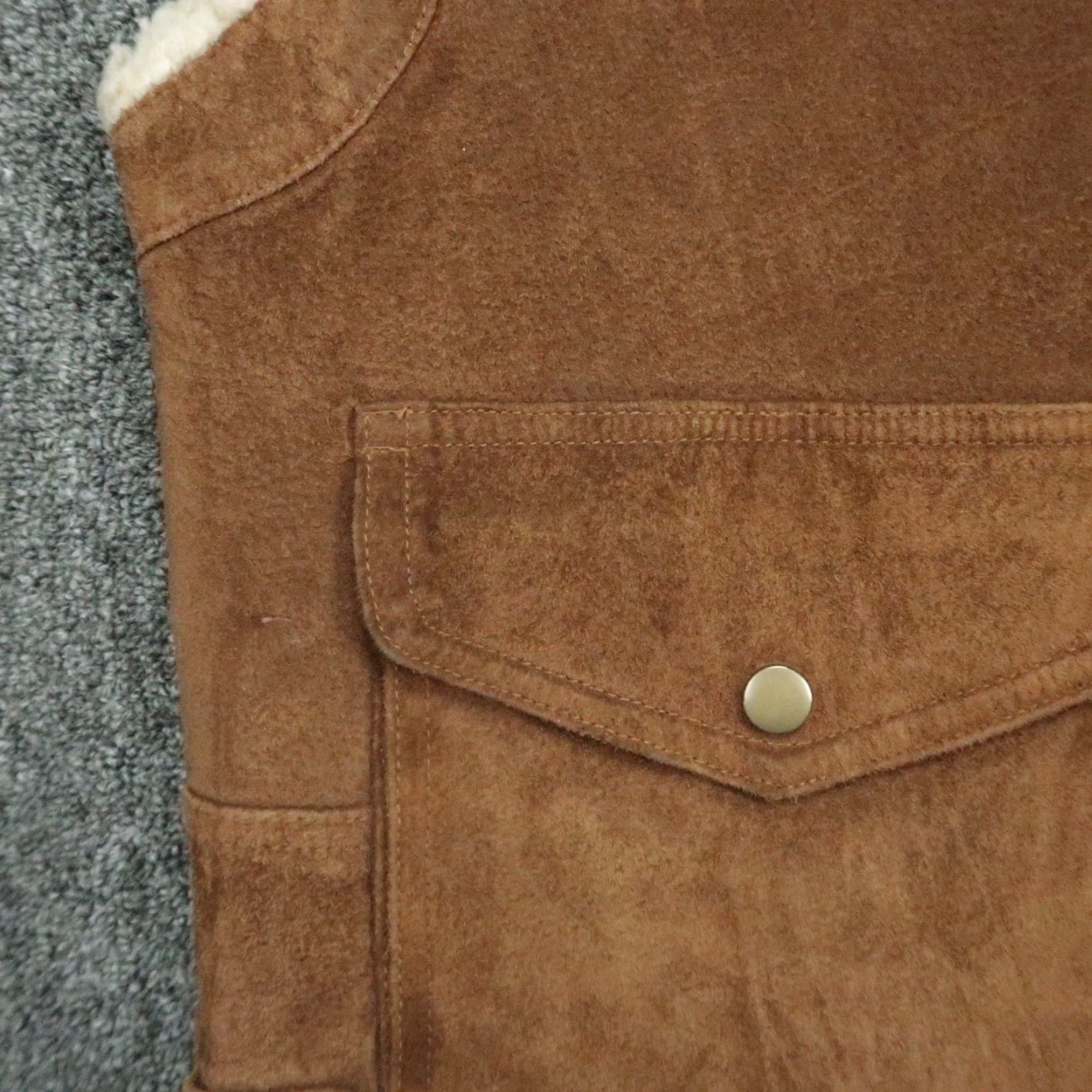Express Express Vest Mens L Brown Pig Split Leather Suede Full Zip Sherpa Lined Size US L / EU 52-54 / 3 - 6 Thumbnail