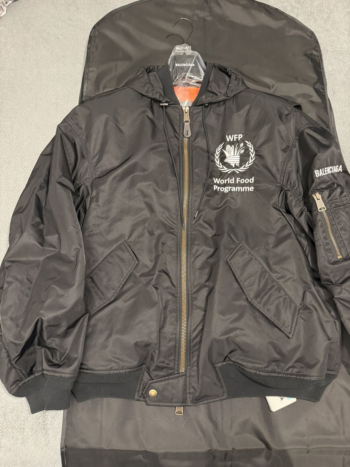 Image of Balenciaga Wfp World Food Programme Bomber Jacket in Black, Men's (Size Small)