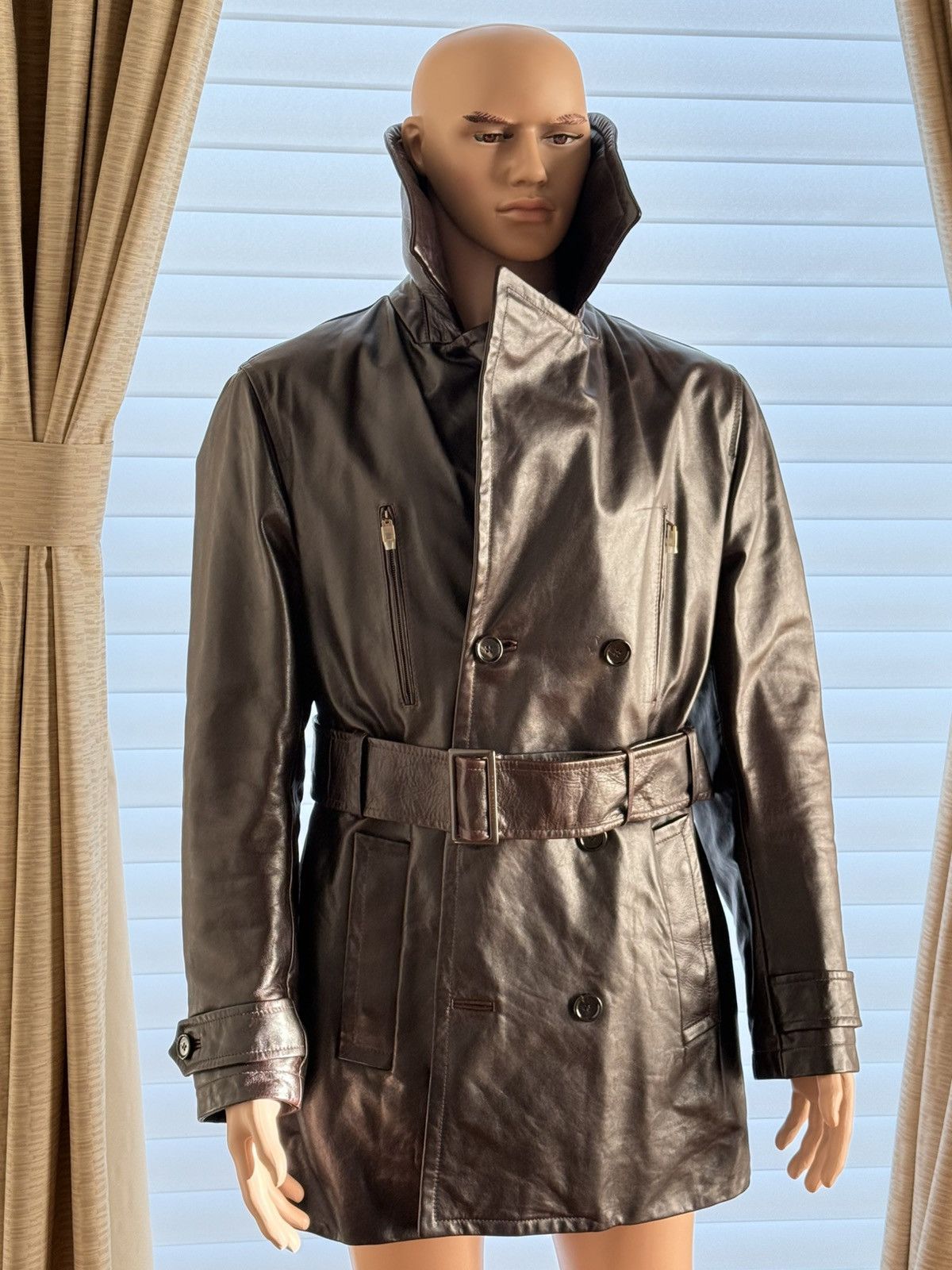 Dolce & Gabbana New Dolce & Gabbana Bullskin Leather Trench Coat Overcoat Size US L / EU 52-54 / 3 - 4 Thumbnail