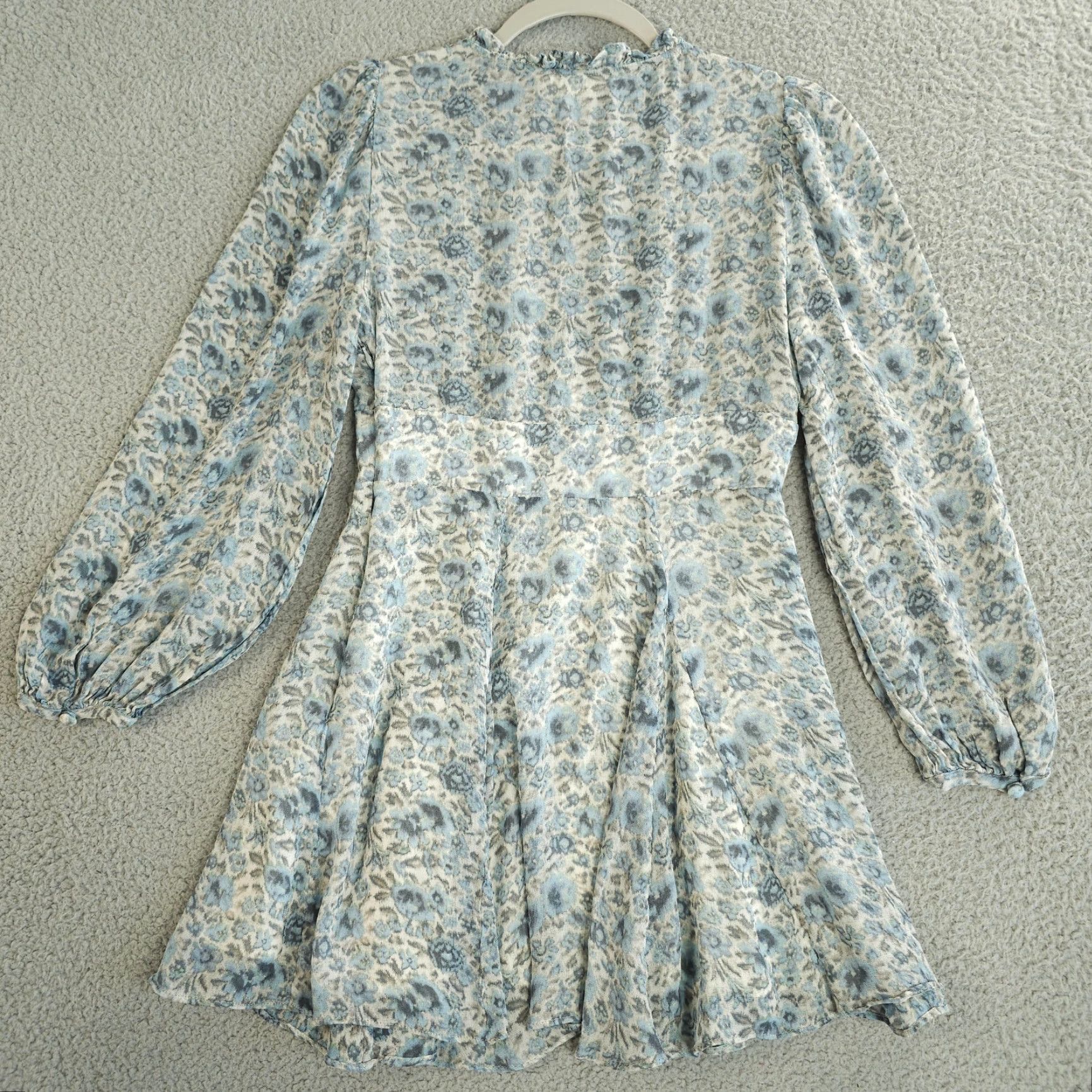 LoveShackFancy LoveShackFancy Cassidy Dress Blue Floral Puff Sleeve Ocean Breeze Mini Lined Crepe Casual Womens Short Dress 0 Size XS / US 0-2 / IT 36-38 - 2 Thumbnail
