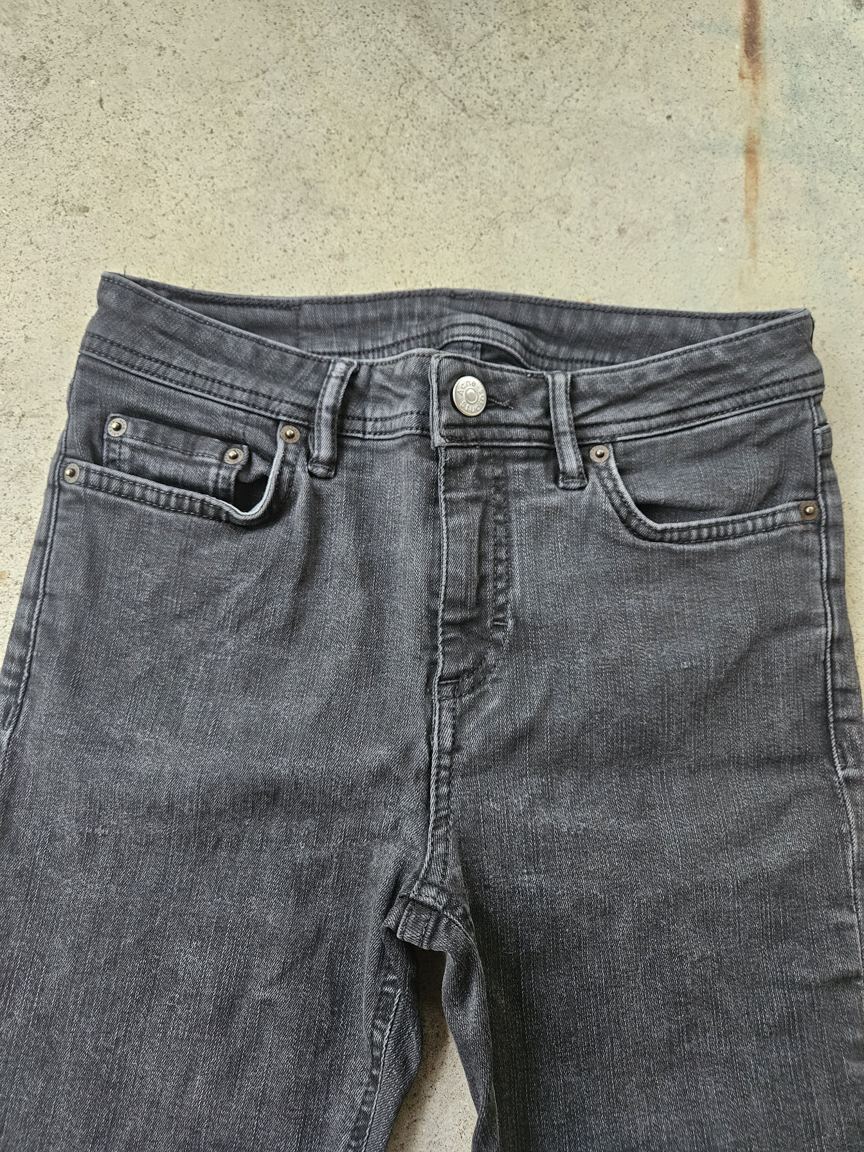 Acne Studios River Rigid Gray Black Slim Fit Leather Patch Denim Jeans Size US 26 / EU 42 - 5 Thumbnail