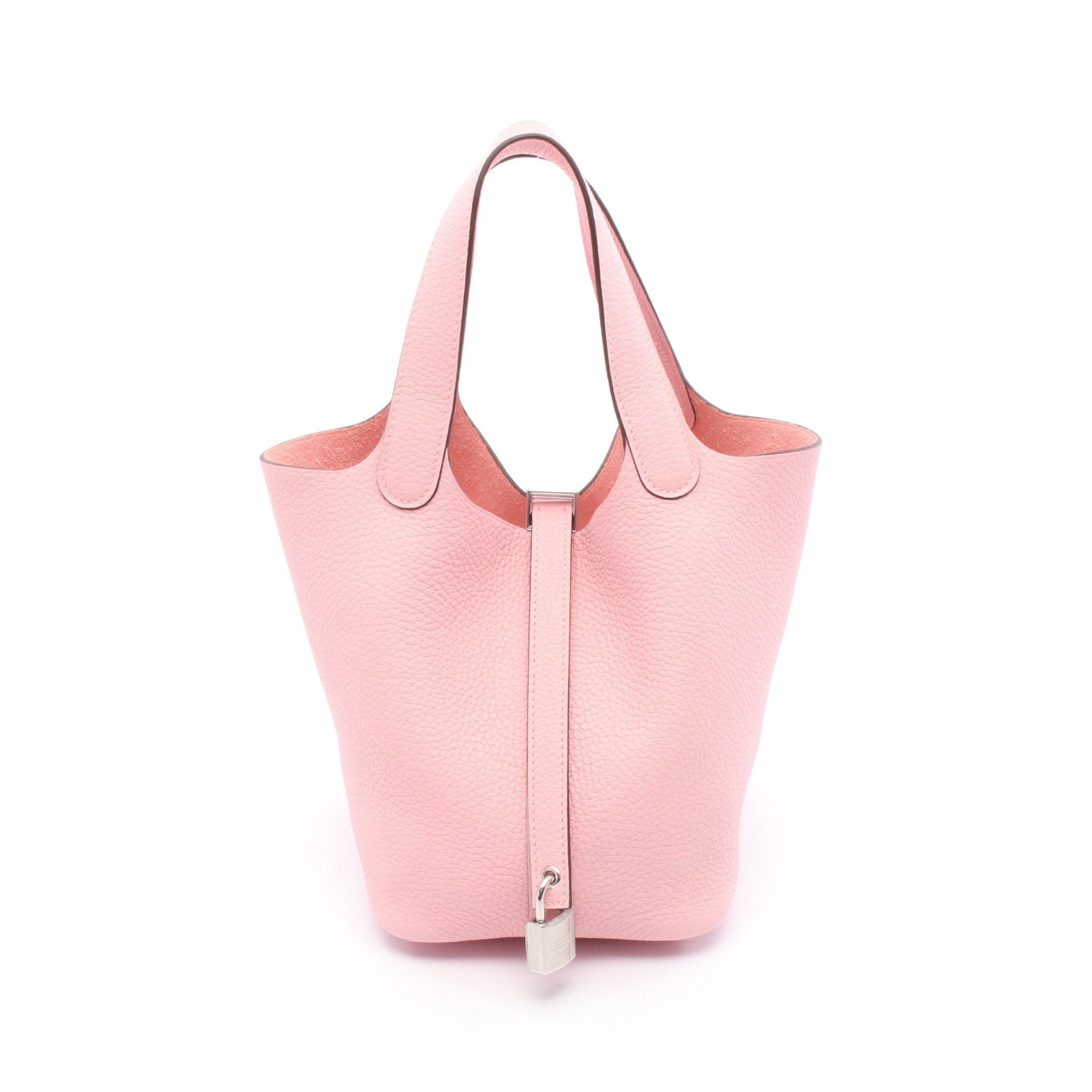 Hermes Picotan Lock Pm Rose Sakura Handbag Clemence Leather Pink Silver Hardware Double Engraved
