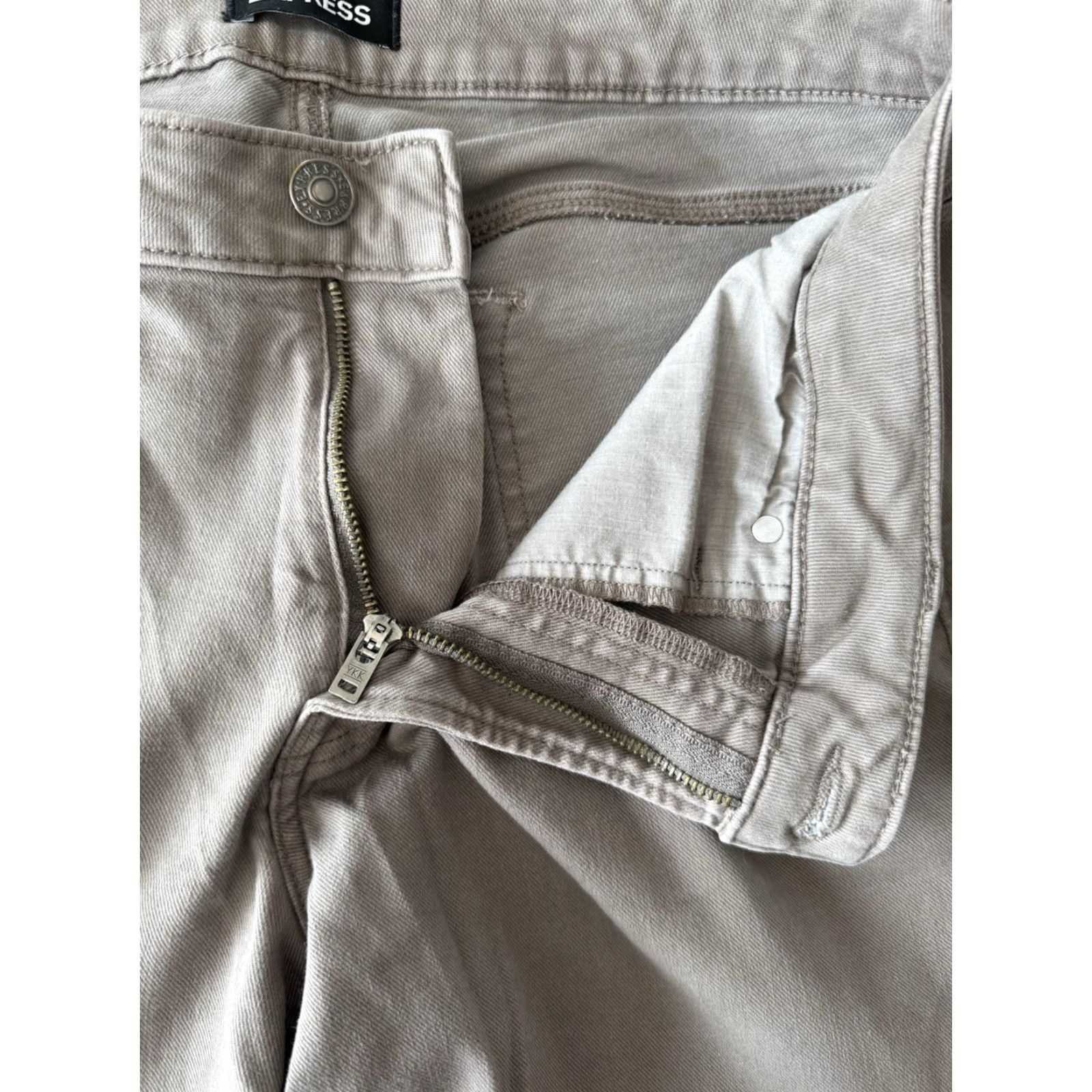 Express VINTAGE Express Jeans Mens Jeans Slim Straight Tan 36x28 33x30 5-Pocket Denim Cotton Blend Street City Logo Size US 33 - 5 Thumbnail