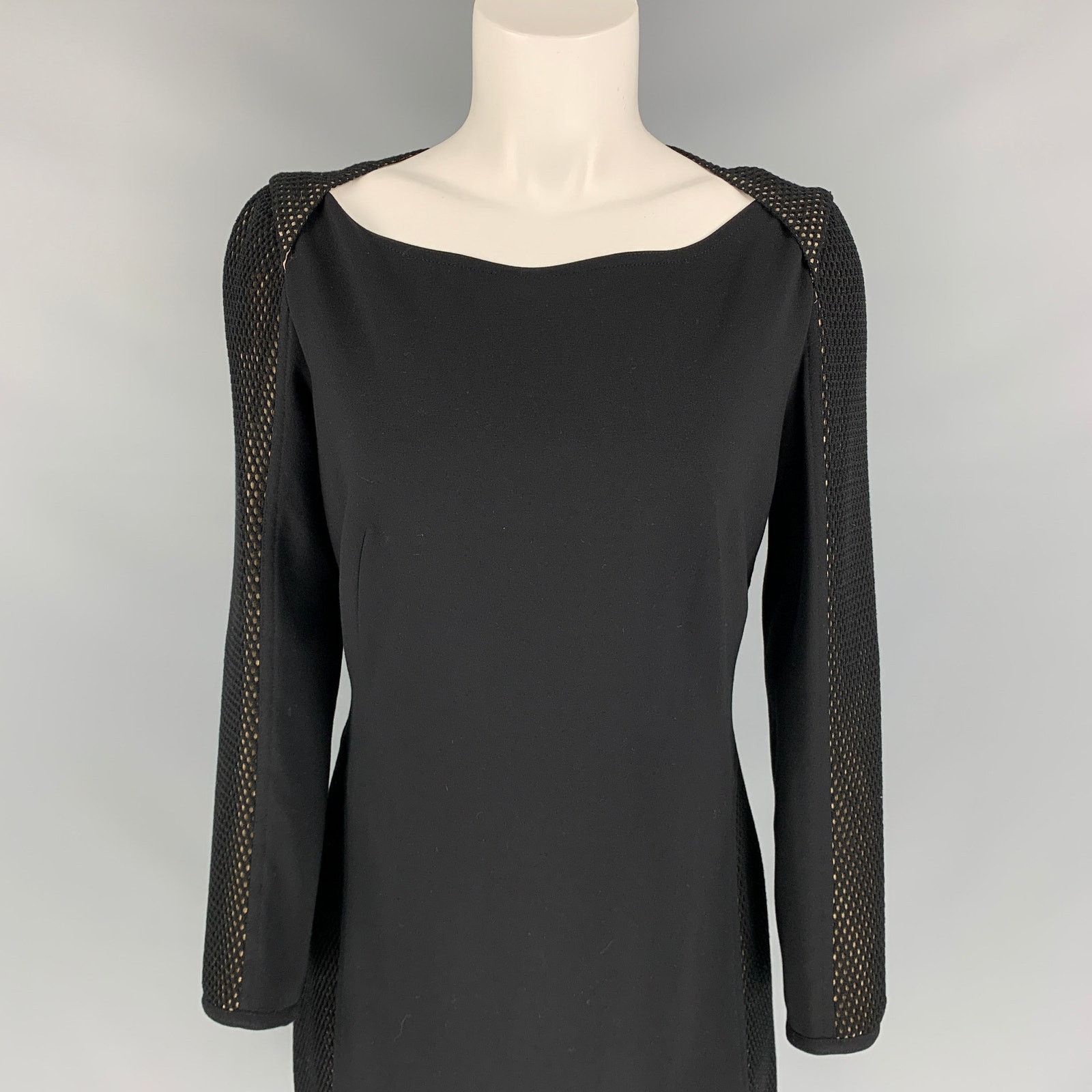 Akris AKRIS Black Mesh Viscose Blend Below Knee Sheath Dress Size M / US 6-8 / IT 42-44 - 2 Thumbnail