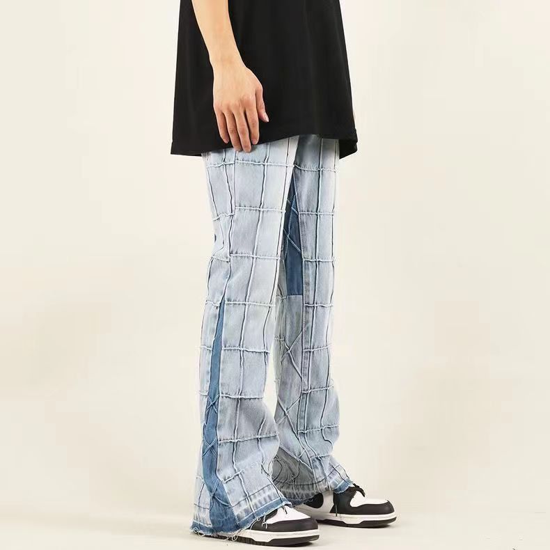 Japanese Brand High street washed distressed plaid micro-flared jeans Size US 32 / EU 48 - 1 Thumbnail
