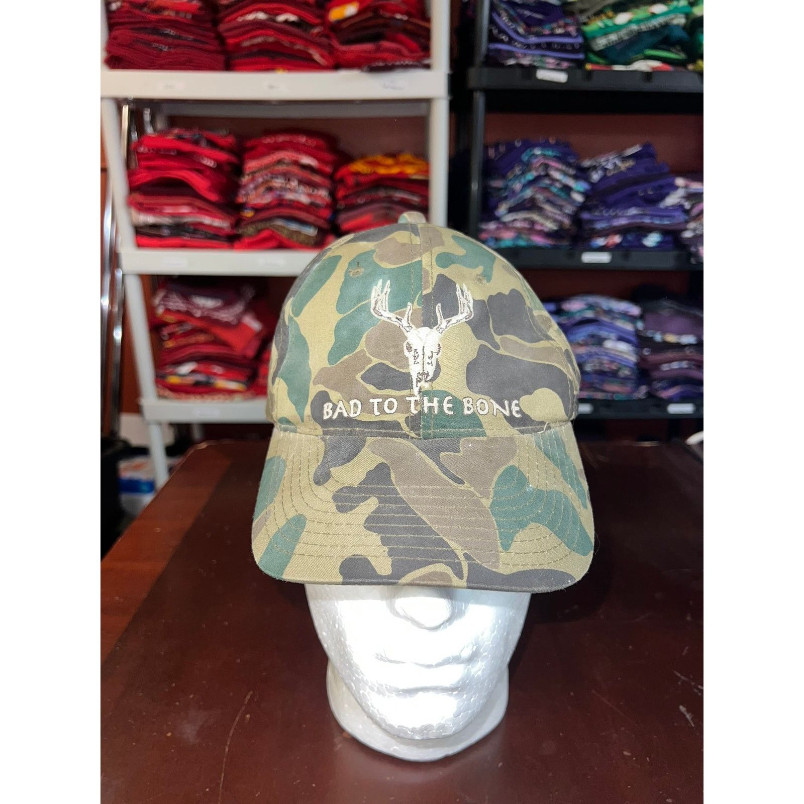 Vintage Vintage Bad To The Bone Hat Camo Green Cap Snapback VTG OS Size ONE SIZE - 1 Thumbnail